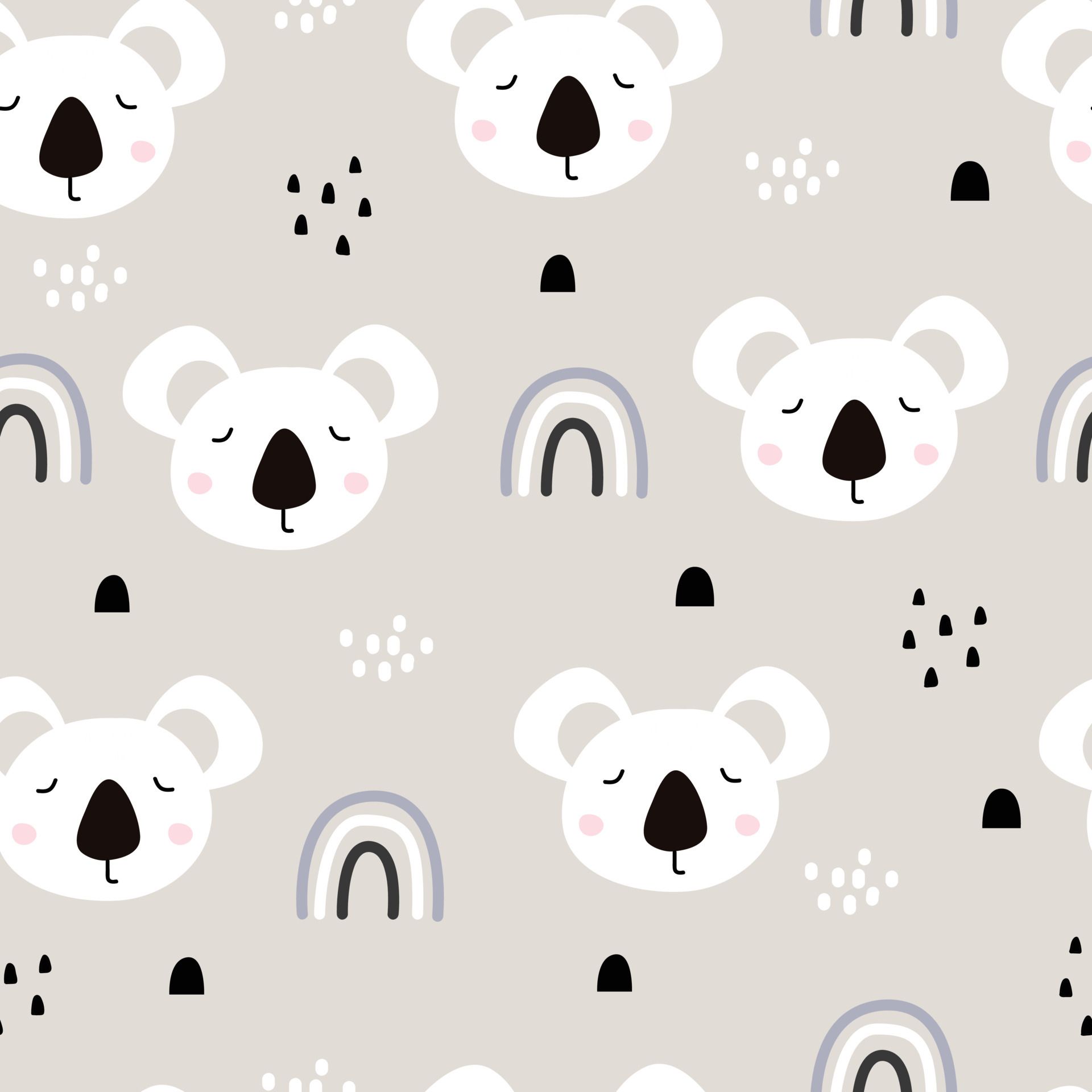Koalas, Regenbögen, Muster, Grau, Skandinavischer Stil, Full HD, Hintergrundbild fürs Tablet