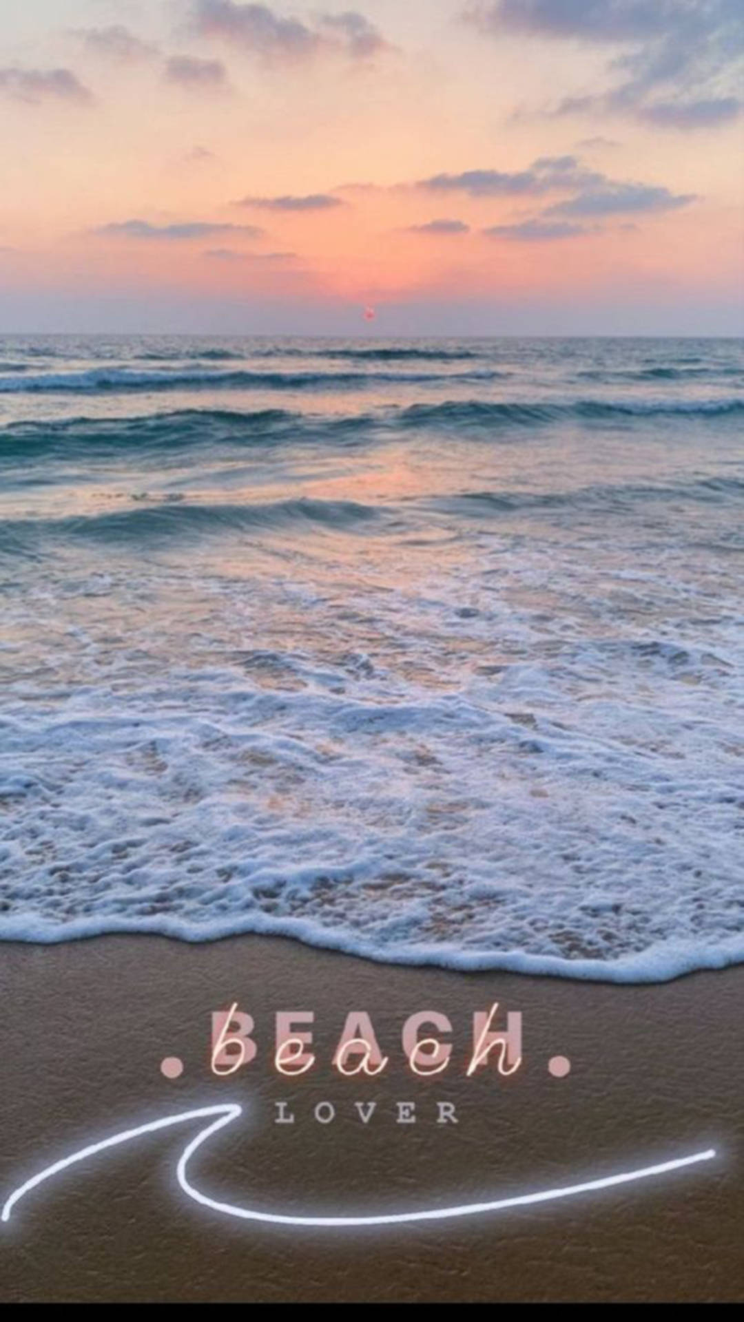 Strand, Wellen, Beach Lover, Sonnenuntergang, Typografie, Full HD, Handy-Hintergrundbild