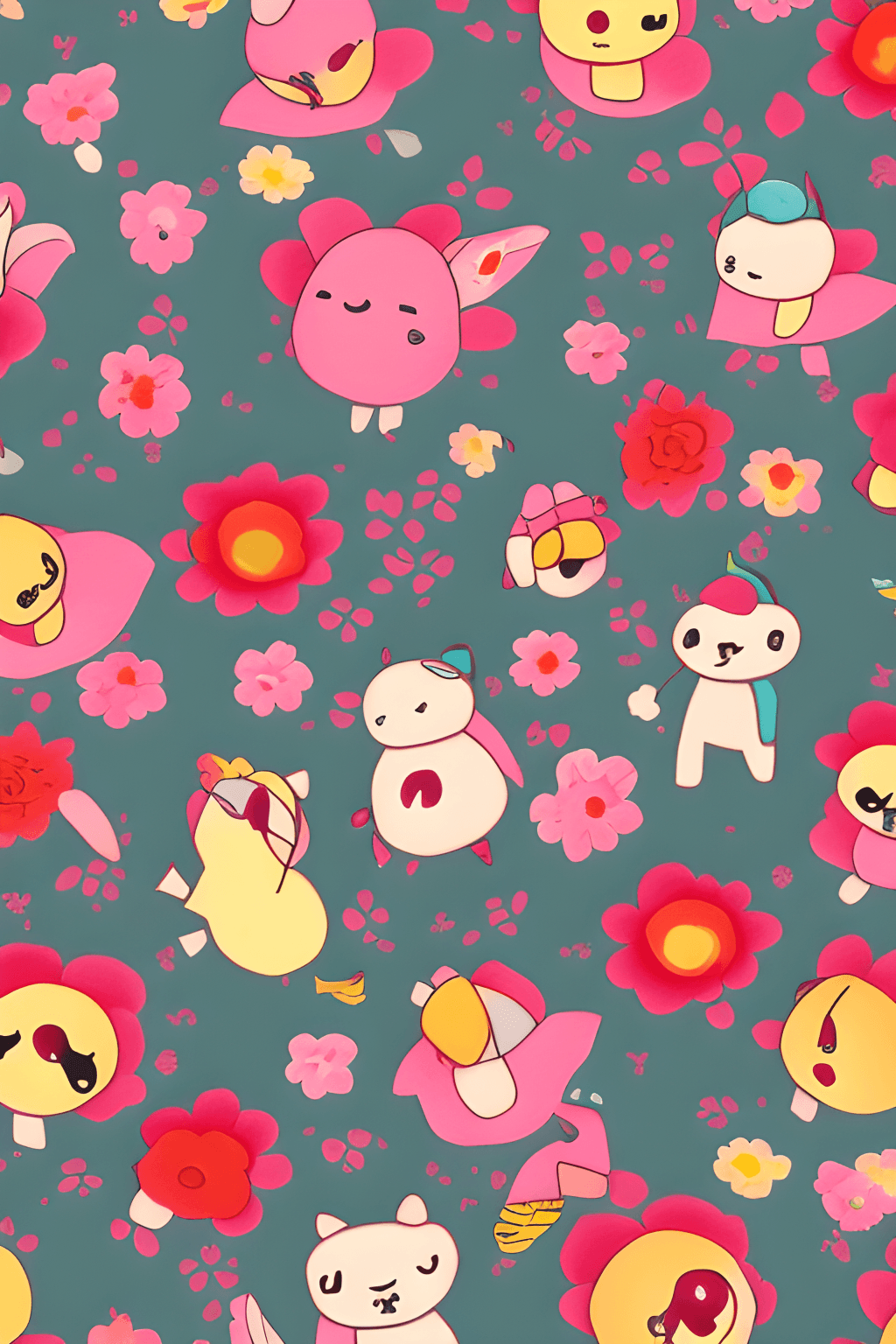 Vögel, Blumen, Muster, Rosa, Dunkelgrün, HD, Handy-Hintergrund im Hochformat