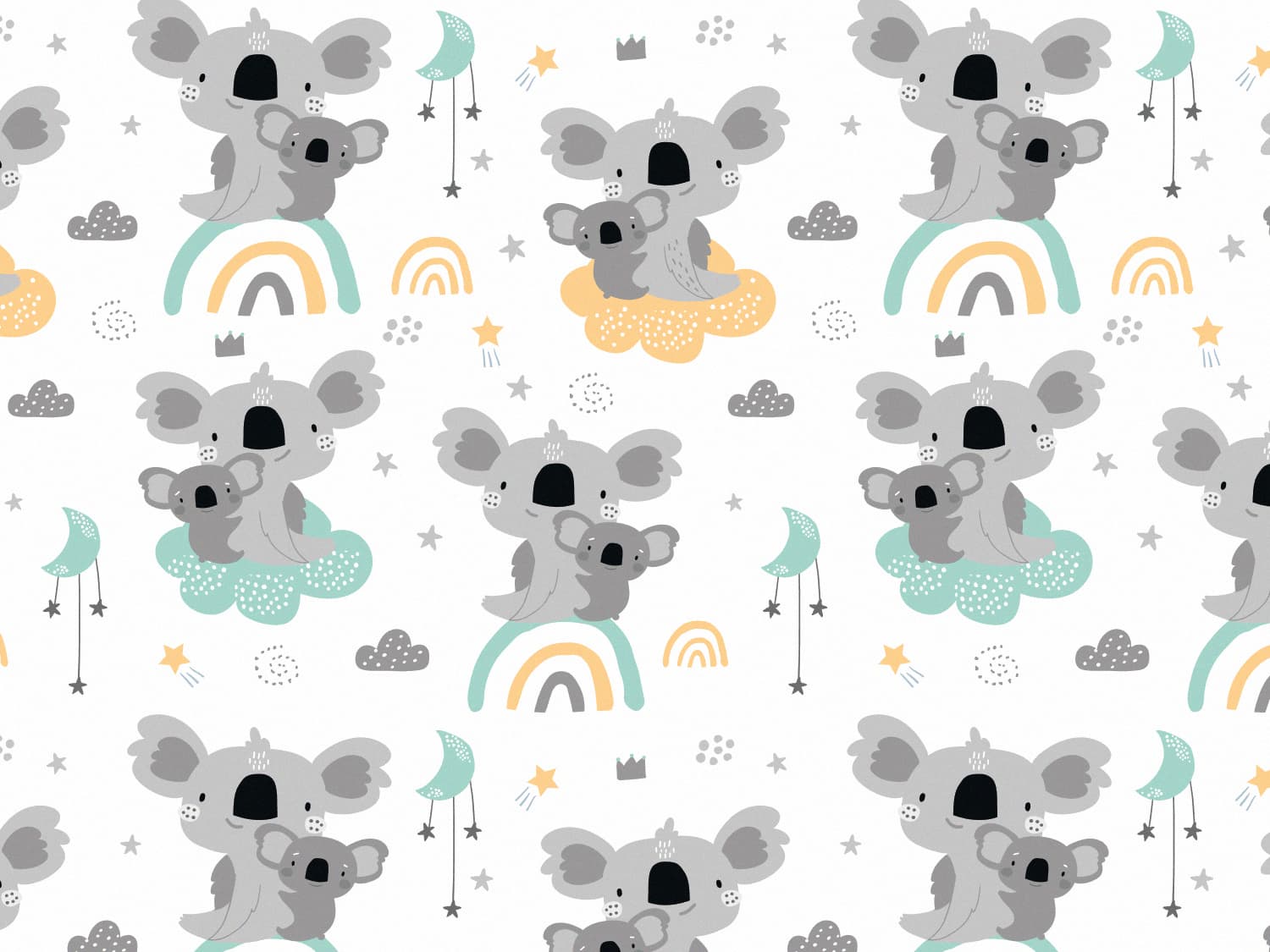 Koalas, Regenbögen, Wolken, Muster, Kinderzimmer, HD, iPad-Hintergrundbild