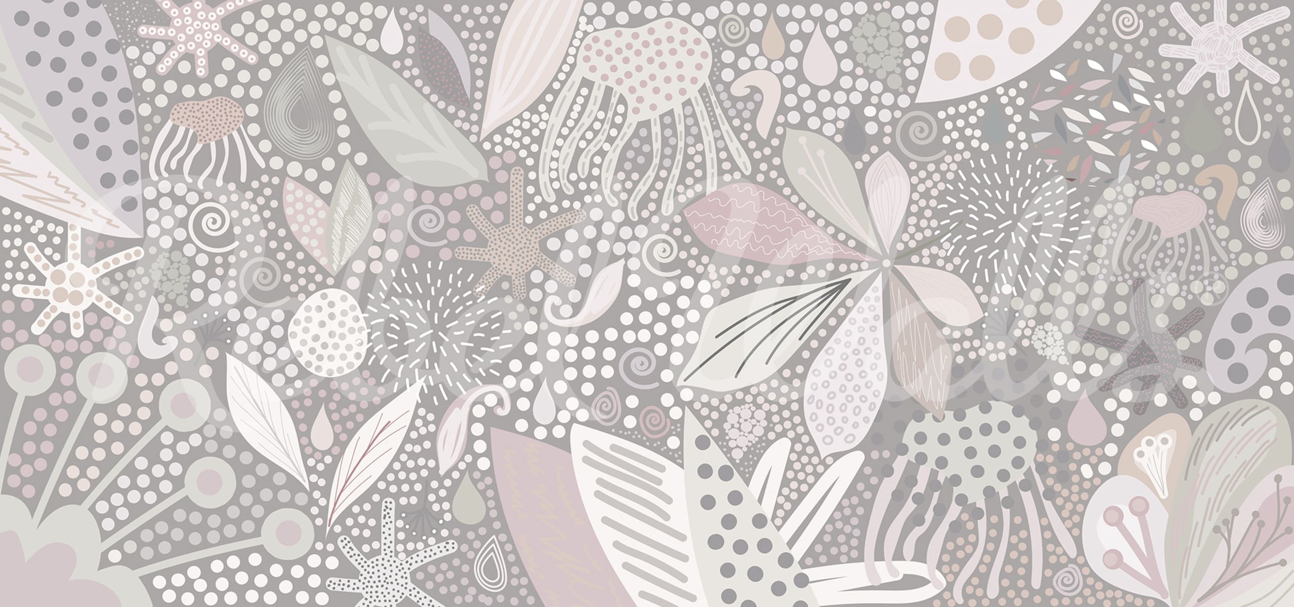 Florales Muster, Blätter, Punkte, Grau, Pastellfarben, Full HD, Desktop-Hintergrund für Windows
