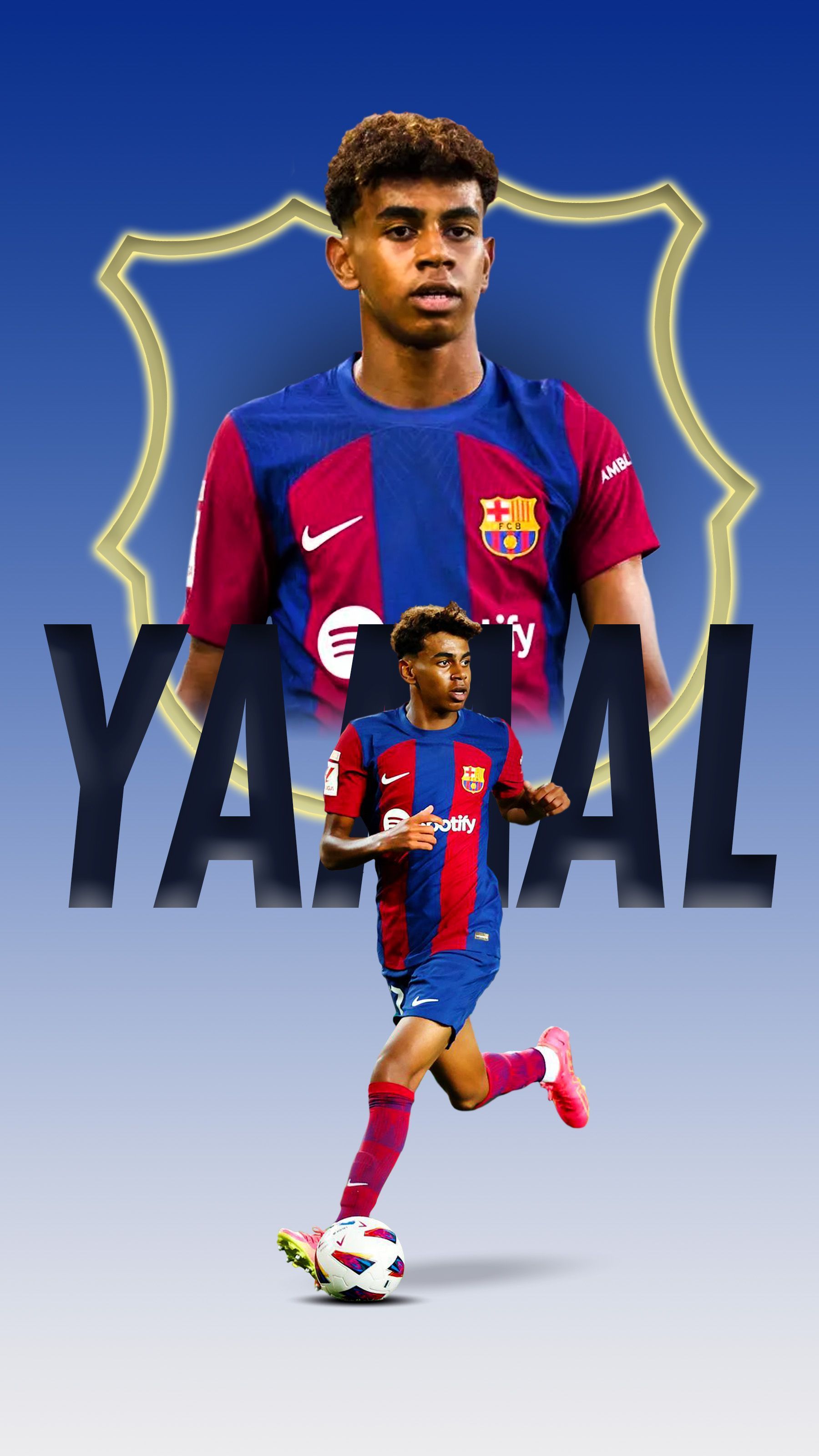 Lamine Yamal, FC Barcelona, Vereinswappen, Typografie, Grafikdesign, QHD+, iPhone-Hintergrundbild