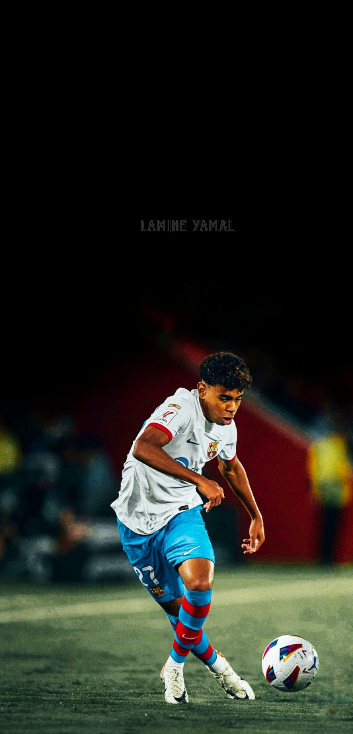 Lamine Yamal, FC Barcelona, Ausweichtrikot, Dribbling, Dunkel, Full HD, iPhone-Hintergrundbild