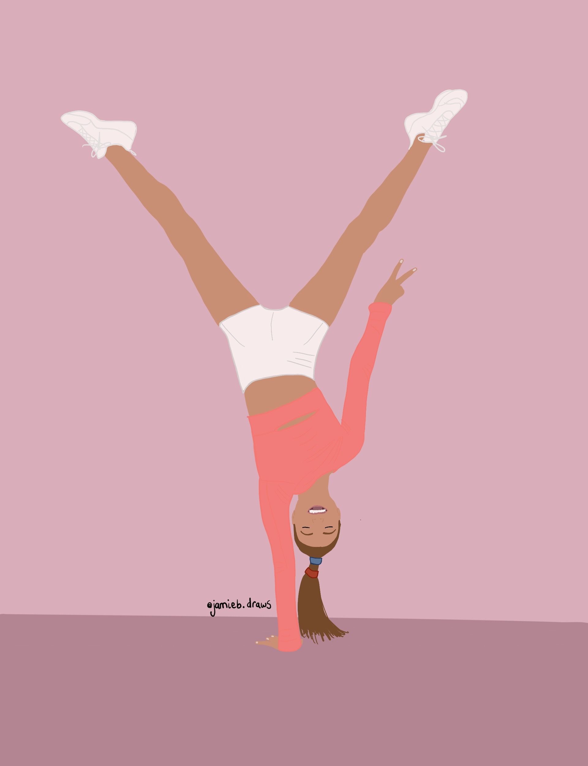 Handstand, Turnerin, Illustration, Altrosa, QHD+, Hintergrundbild fürs Tablet