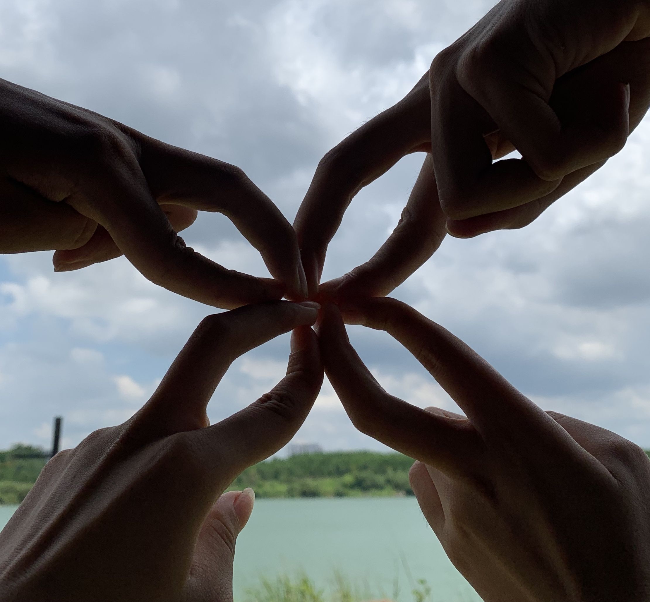 Hände, Fingerstern, Freundschaft, Himmel, See, Full HD, iPad-Hintergrundbild