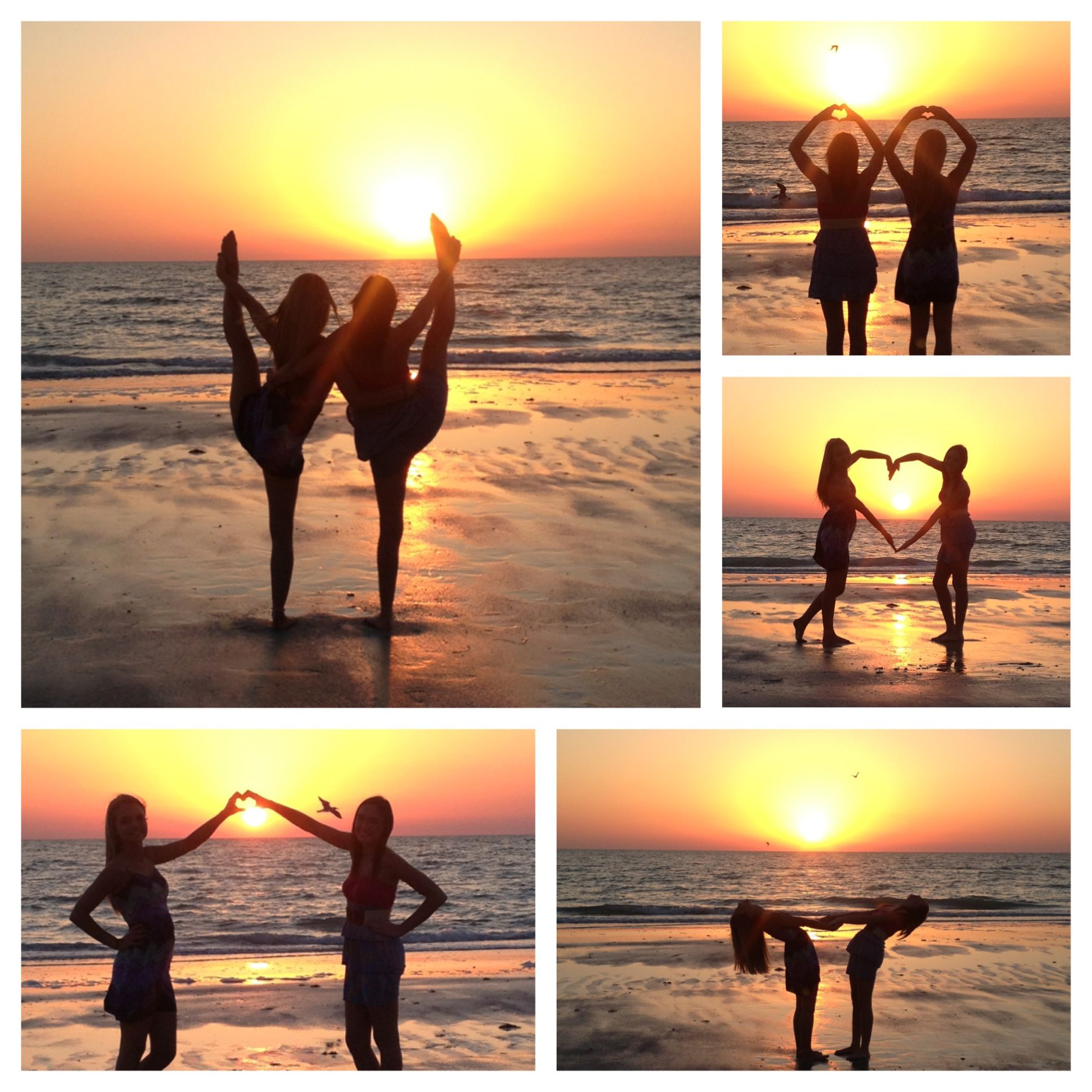 Collage, Freundinnen, Strand, Sonnenuntergang, Akrobatik, Full HD, Tablet-Hintergrund