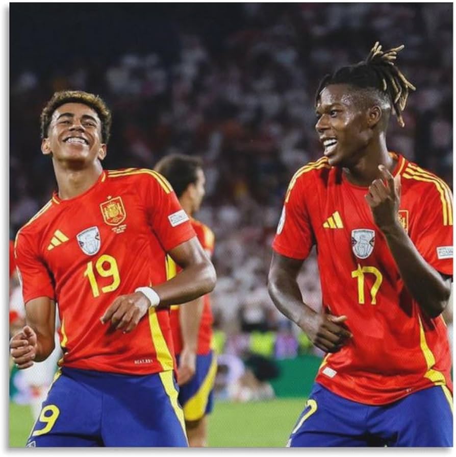 Lamine Yamal, Nico Williams, Spanische Nationalmannschaft, Torjubel, Lachen, Tablet-Hintergrundbild