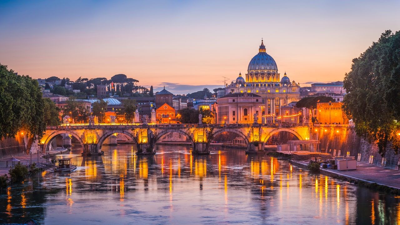 Petersdom, Rom, Tiber, Brücke, Abendlicht, Spiegelung, HD, Desktop-Hintergrund für Windows