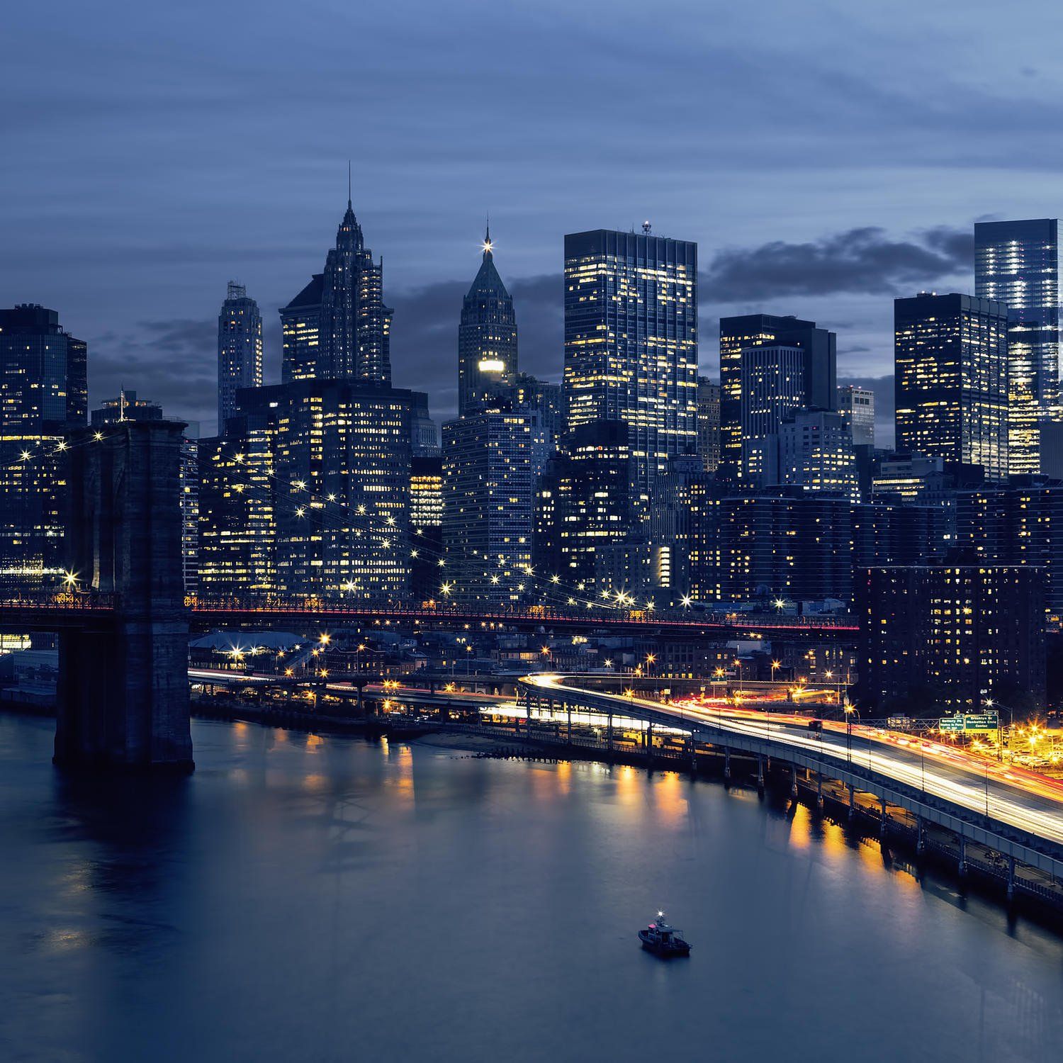 Manhattan, New York City, Skyline, Nacht, East River, HD, Hintergrundbild fürs Tablet