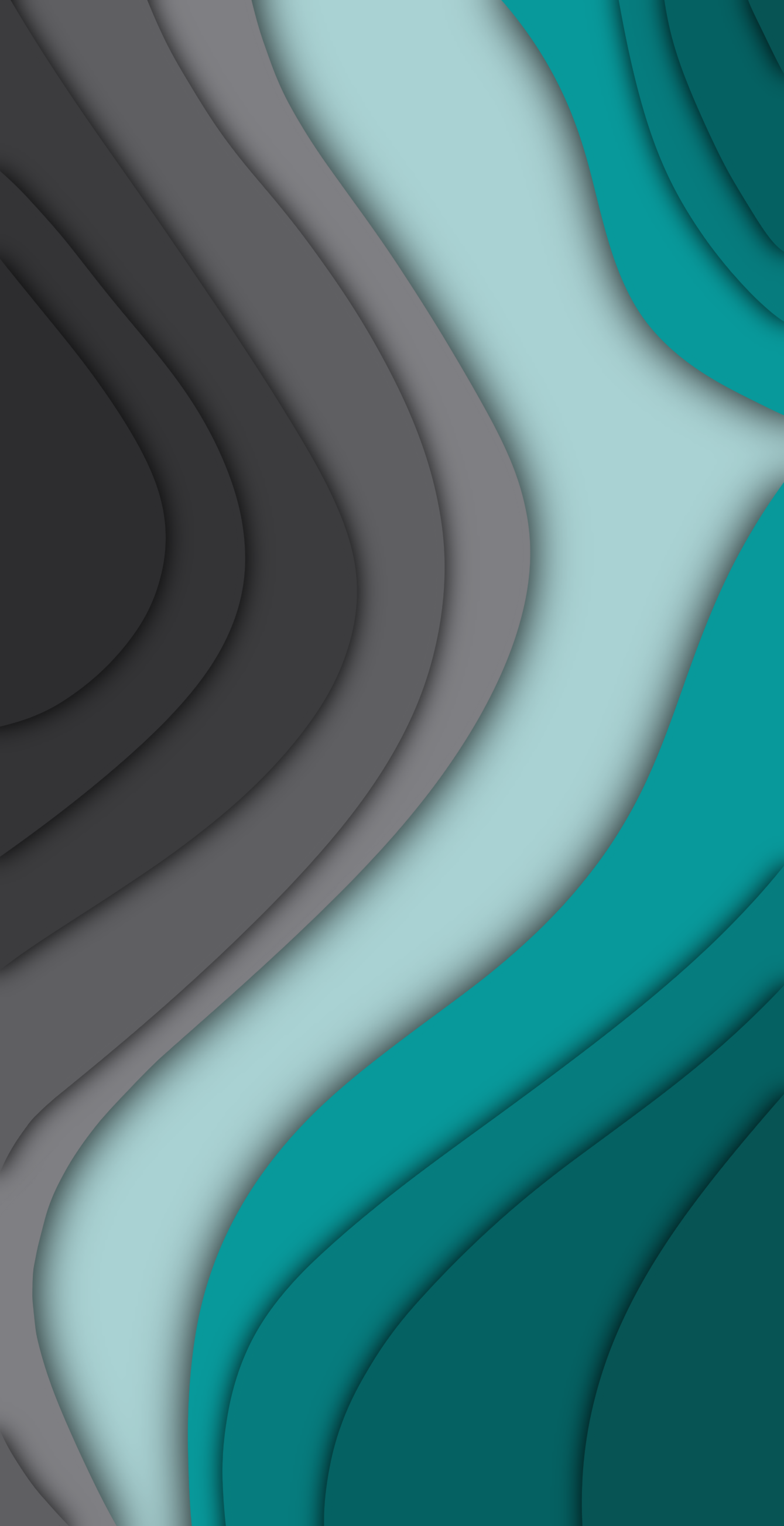 Abstrakte Wellen, Schichten, Papierschnitt, Petrol und Grau, Full HD, iPhone-Hintergrundbild