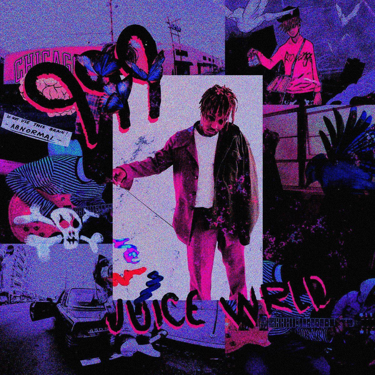Juice WRLD, 999, Collage, Lila, Graffiti, Rapper, Hintergrundbild für iPad und Tablet