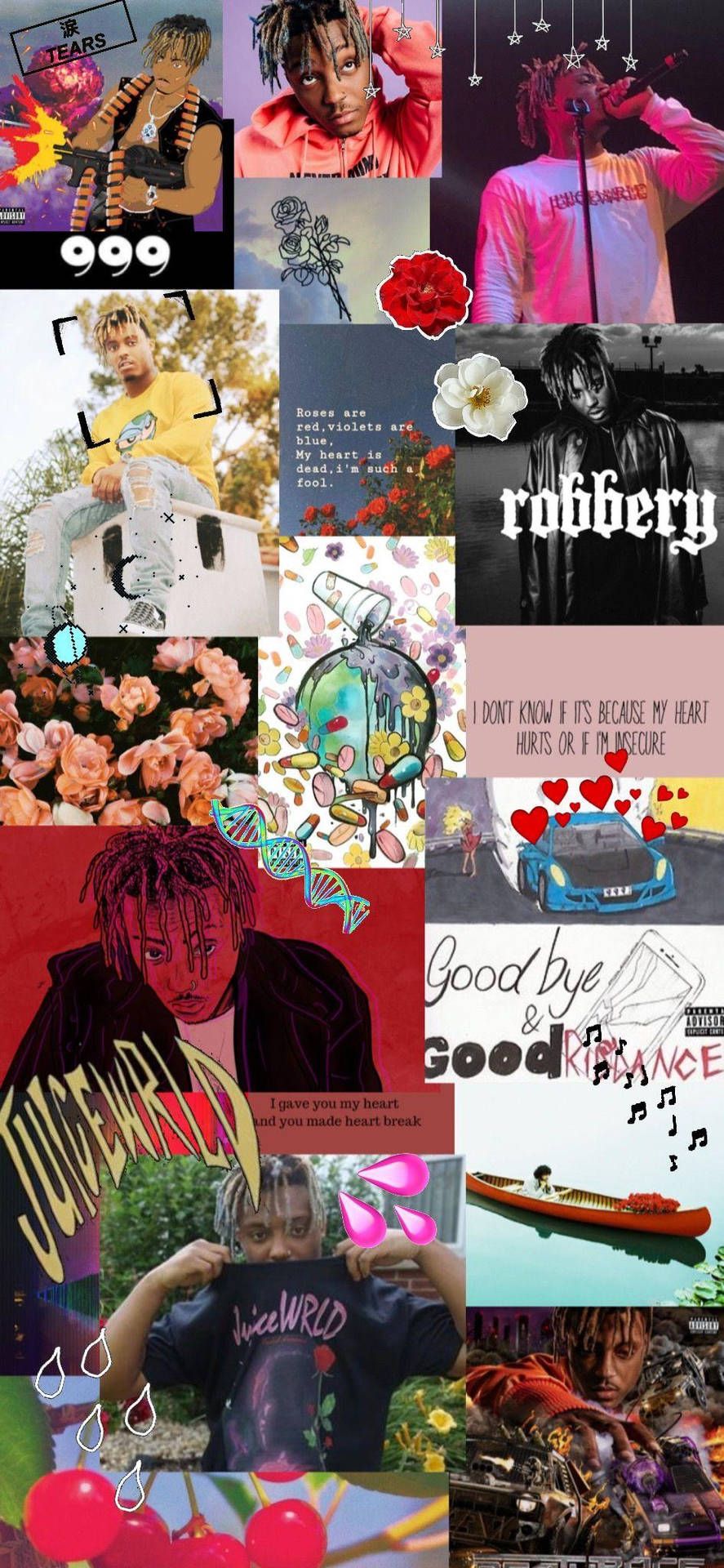 Juice WRLD, Robbery, 999, Collage, Ästhetik, Hintergrundbild für iPhone und Android