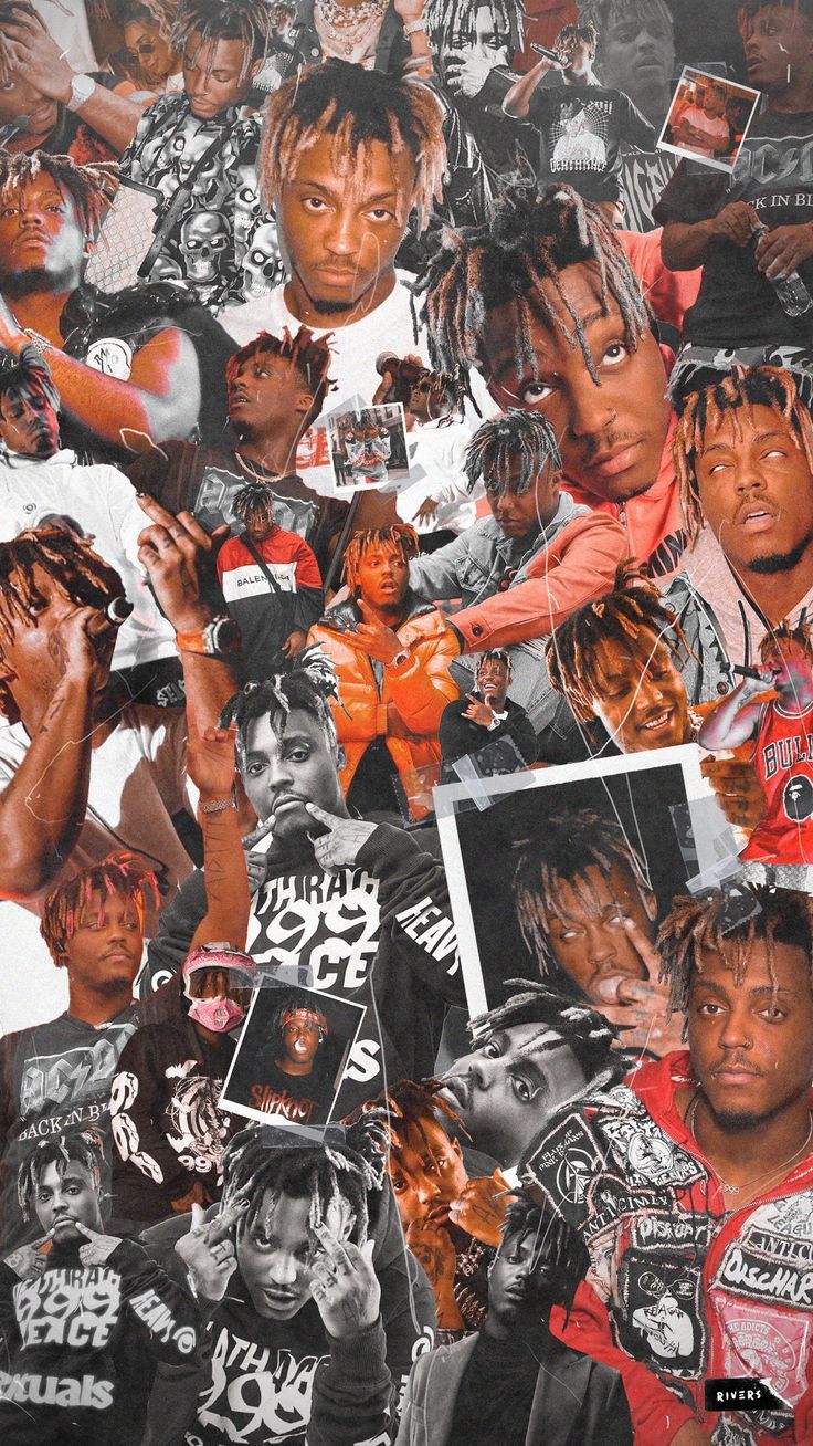 Juice WRLD, Collage, Fotos, Rot-Schwarz, Rapper, HD, Handy-Hintergrund im Hochformat