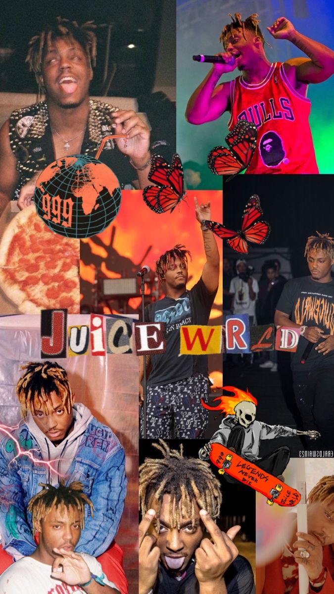 Juice WRLD, Collage, Schriftzug, Bunt, Hip-Hop, Hochformat, Hintergrundbild fürs Smartphone