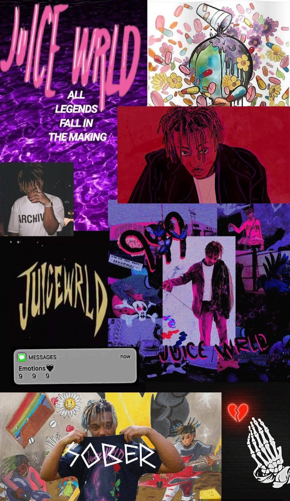 Juice WRLD, Legends Never Die, Collage, Sober, Lila, HD, Sperrbildschirm fürs iPhone