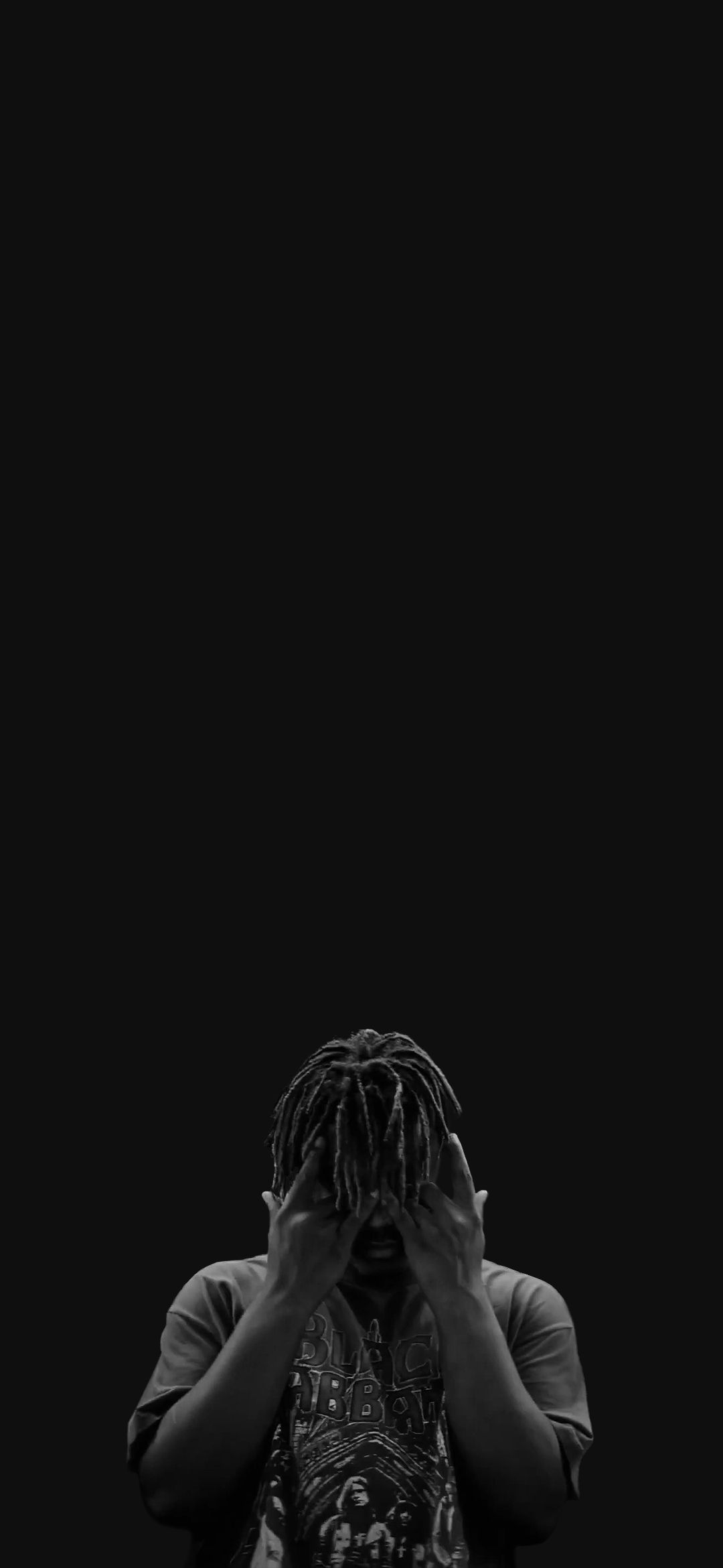 Juice WRLD, Schwarzer Hintergrund, Dunkel, Hände vor dem Gesicht, Minimalistisch, Sperrbildschirm