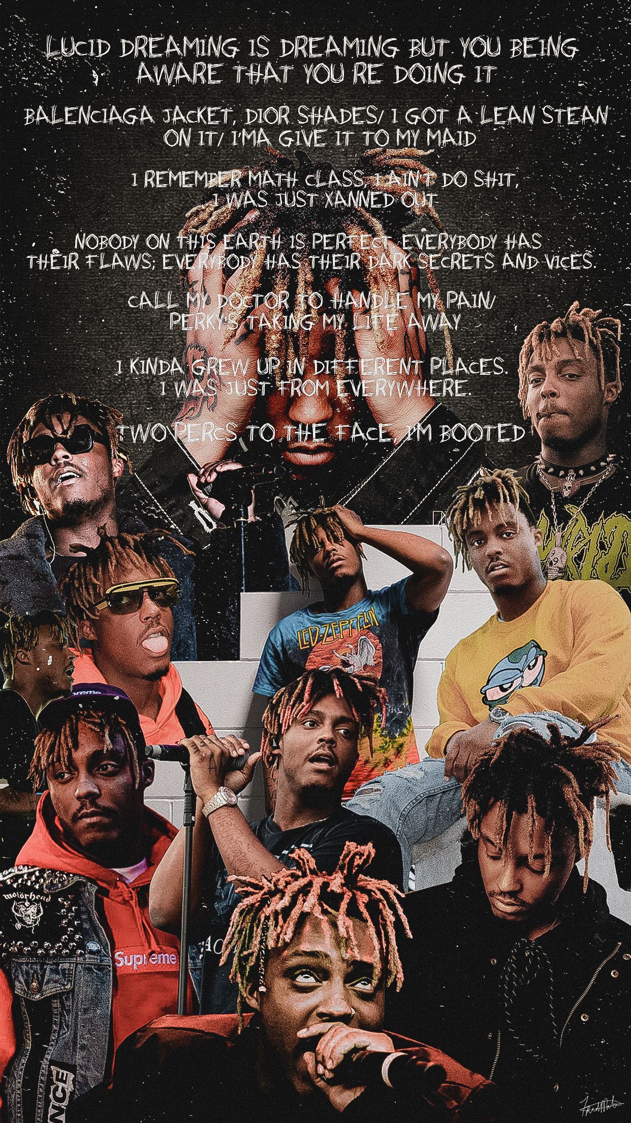 Juice WRLD, Lucid Dreams, Songtext, Collage, Fotos, Full HD, Handy-Hintergrund im Hochformat