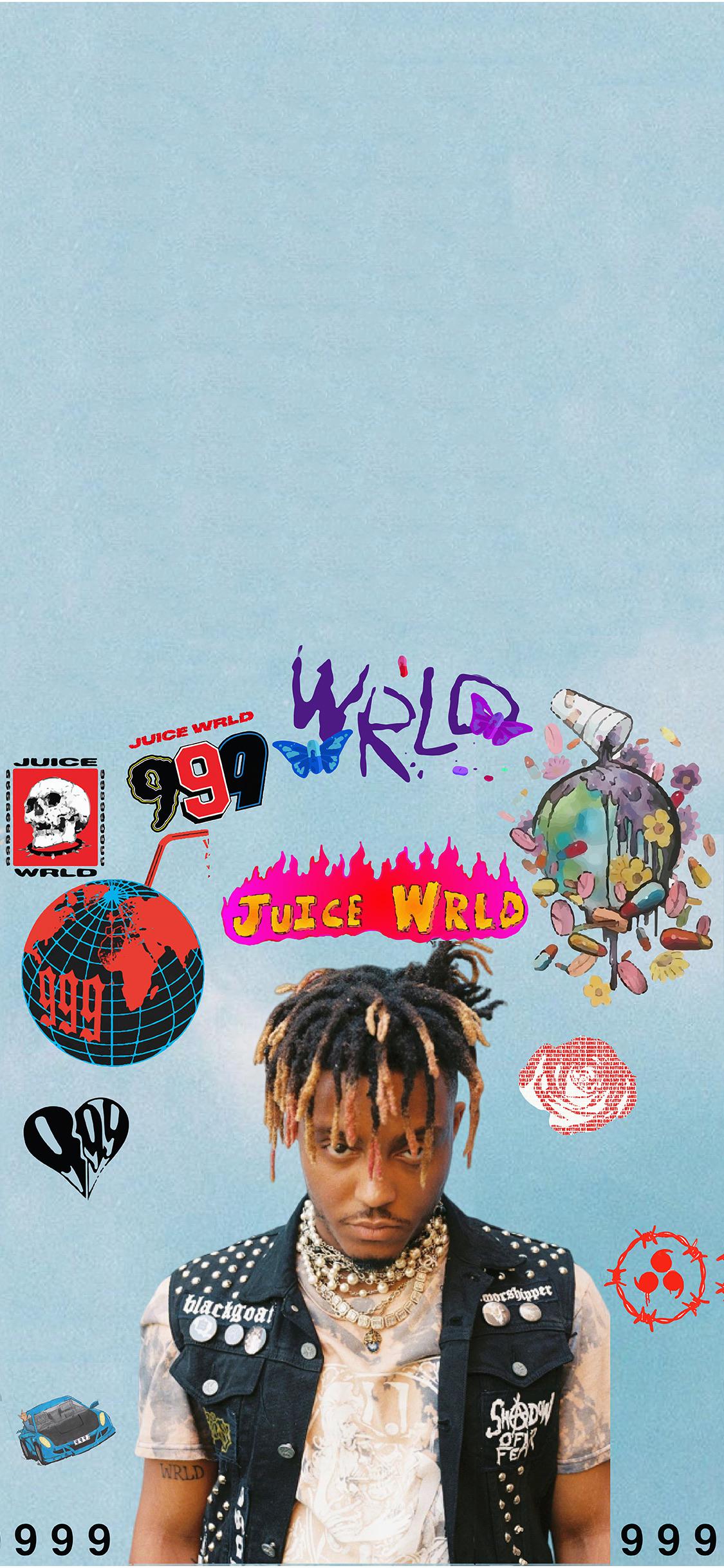 Juice WRLD, 999, Hellblau, Sticker, Collage, Full HD, Sperrbildschirm fürs iPhone