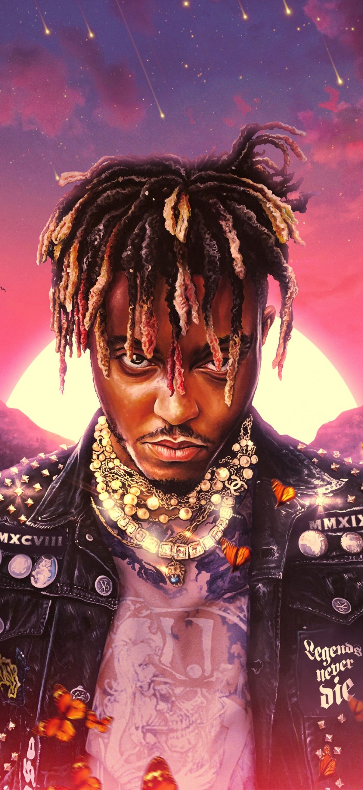 Juice WRLD, Legends Never Die, Nietenjacke, Digitale Kunst, Abendhimmel, Full HD, Handy-Hintergrundbild