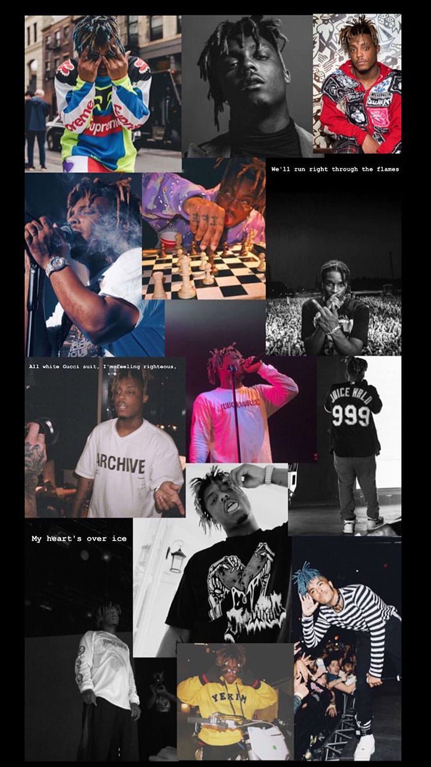 Juice WRLD, Collage, Fotos, Schwarz-Weiß, Rapper, HD, Hintergrundbild fürs Handy