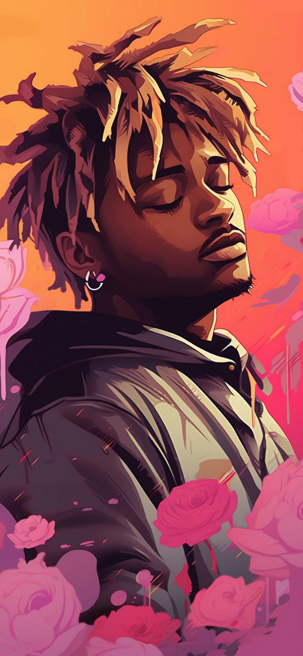 Juice WRLD, Illustration, Sonnenuntergang, Rosen, Orange, Full HD, iPhone-Hintergrundbild