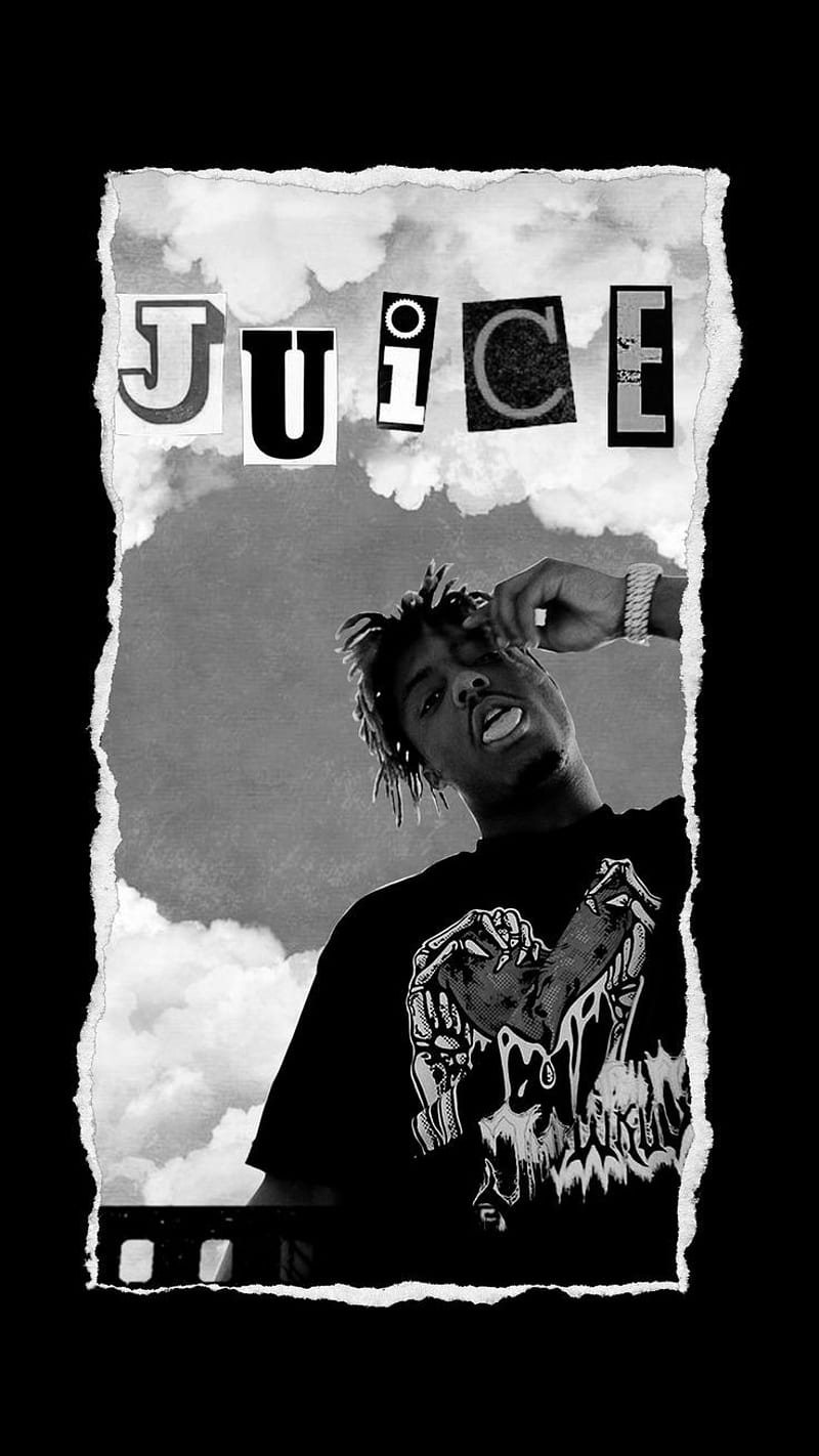 Juice WRLD, Schriftzug, Schwarz-Weiß, Zerrissenes Papier, Collage, HD, Handy-Hintergrund