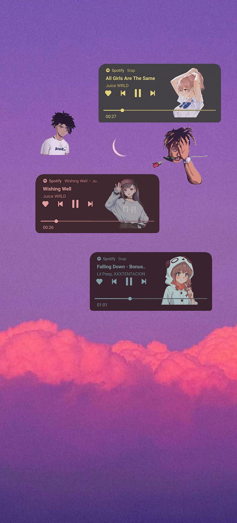 Juice WRLD, Chat, Rosa Wolken, Lila, Ästhetik, HD, Hintergrundbild fürs Handy