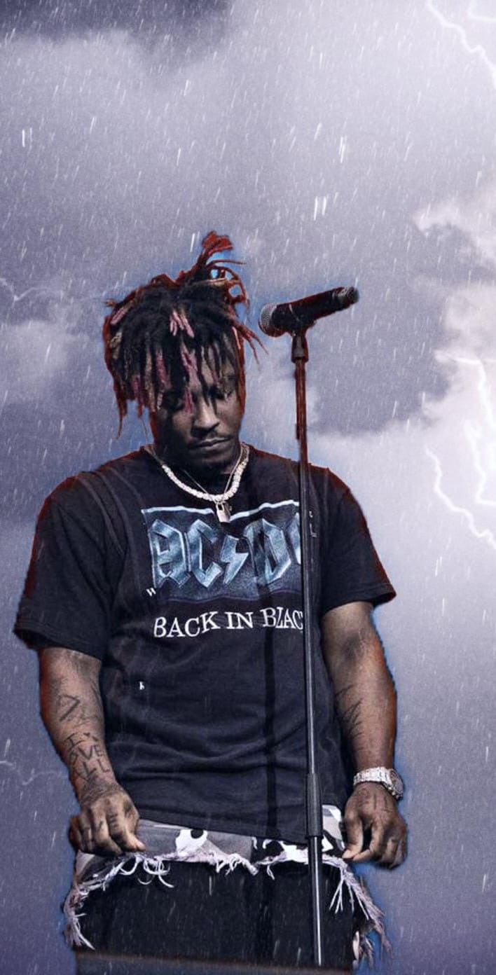 Juice WRLD, Mikrofon, Bühne, Regen, Konzert, Hochformat, Hintergrundbild fürs Smartphone