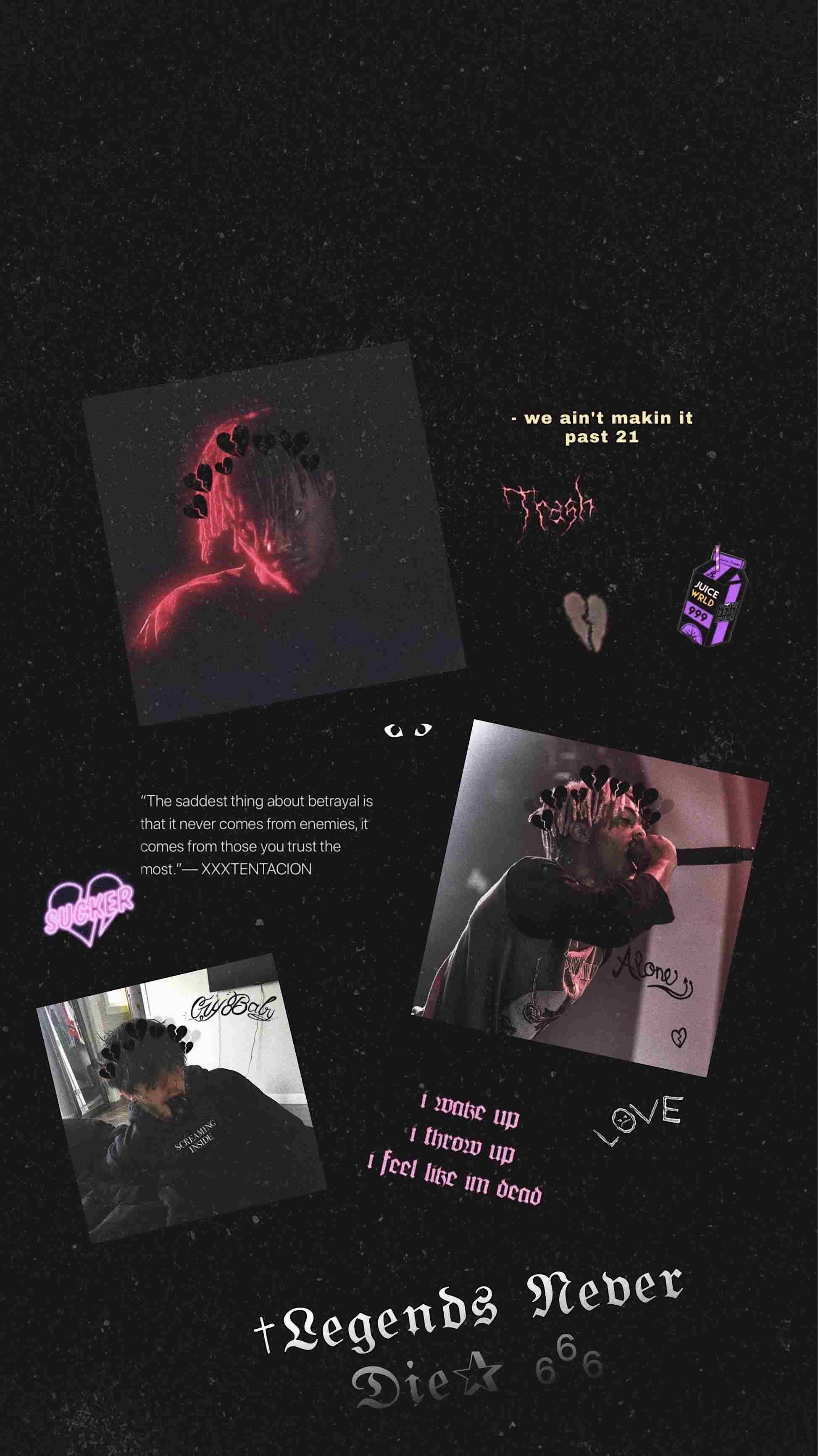 Juice WRLD, Legends Never Die, Collage, Dunkel, Minimalistisch, QHD+, Handy-Hintergrundbild