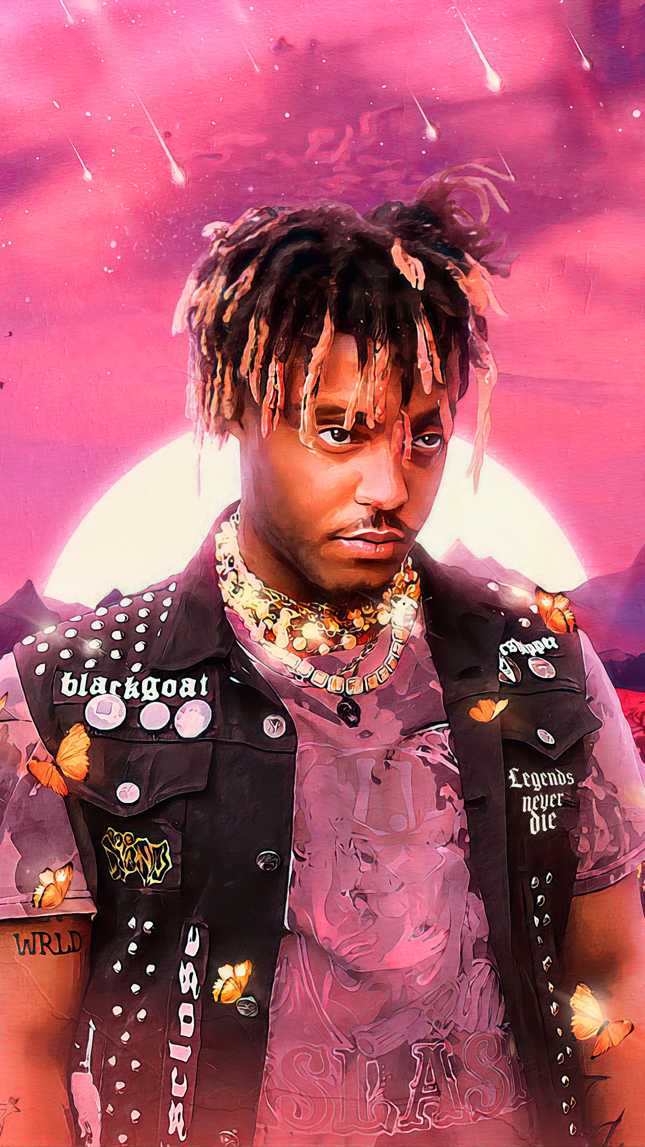 Juice WRLD, Nietenweste, Pink, Heiligenschein, Digitale Kunst, QHD+, iPhone-Hintergrundbild