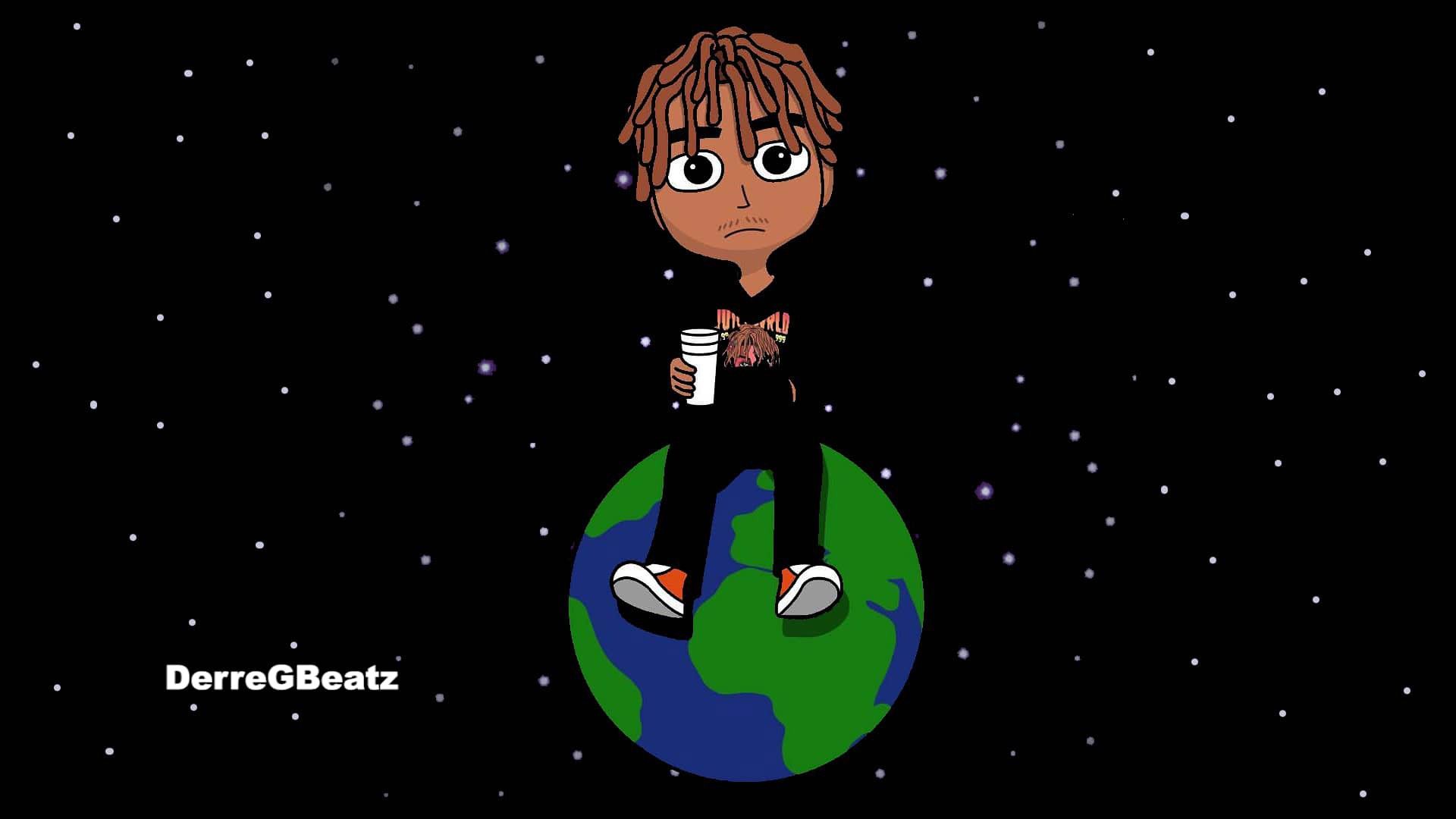 Juice WRLD, Chibi, Erde, Weltall, Sterne, Illustration, Full HD 1080p, Desktop-Hintergrundbild