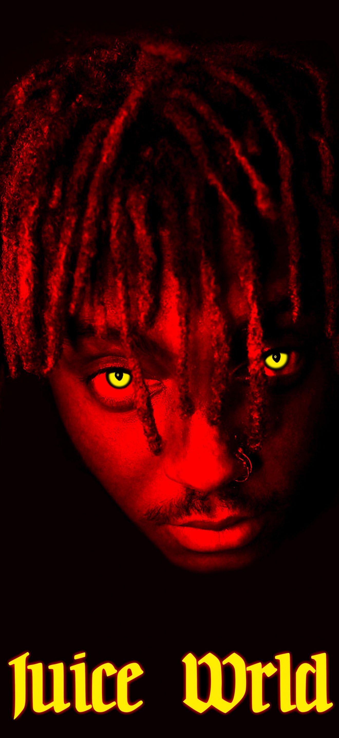 Juice WRLD, Rot, Leuchtende Augen, Schriftzug, Dunkel, Full HD, Sperrbildschirm fürs iPhone