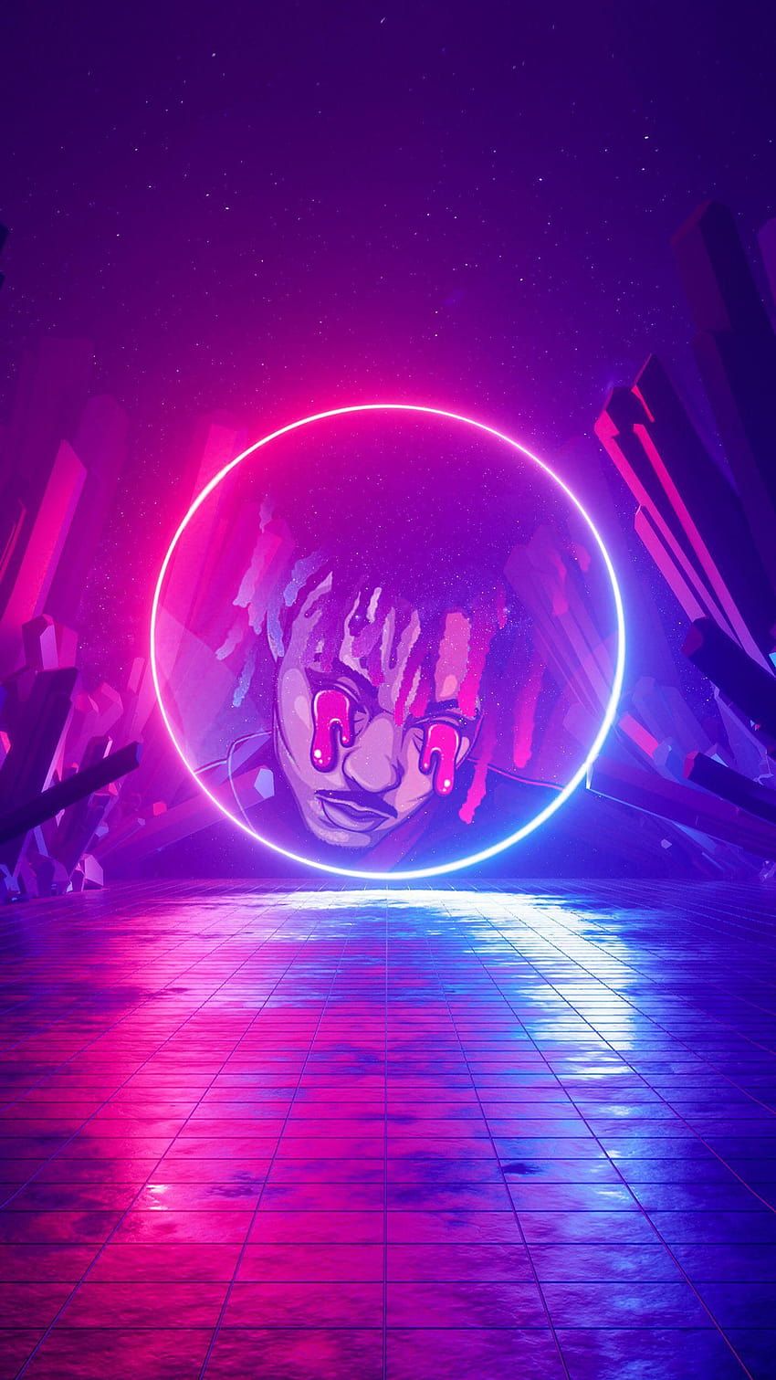 Juice WRLD, Neonring, Lila, Pink, Spiegelung, Digitale Kunst, HD, Handy-Hintergrund