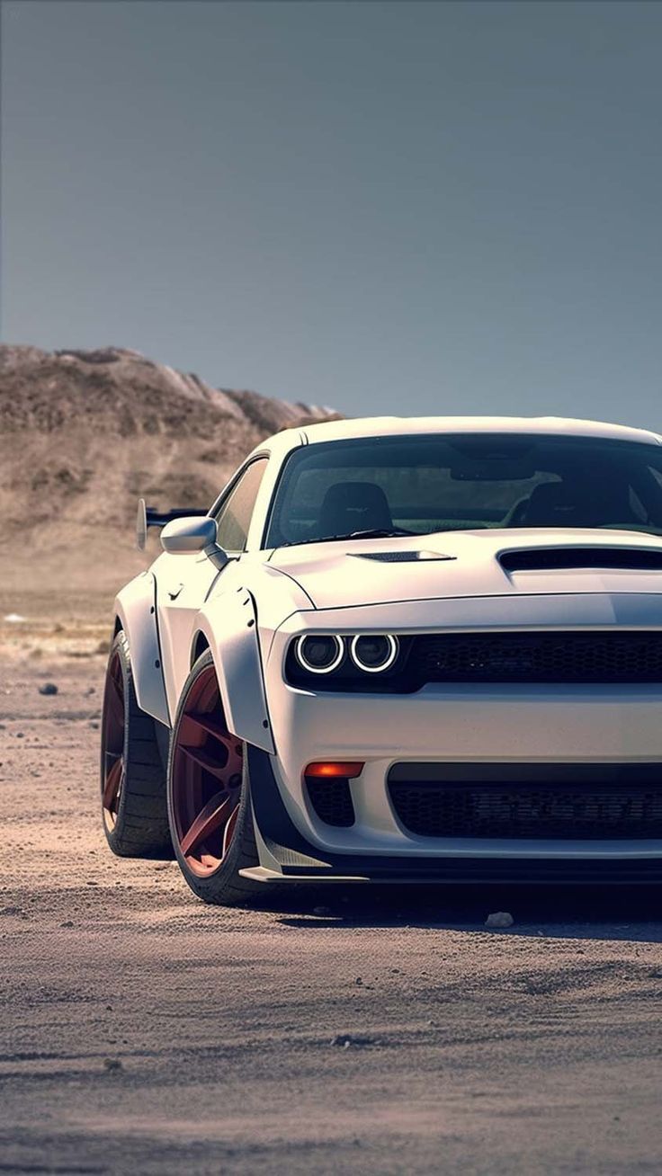 Dodge Challenger, Weißes Auto, Widebody, Wüste, Seitenansicht, HD, Handy-Hintergrund