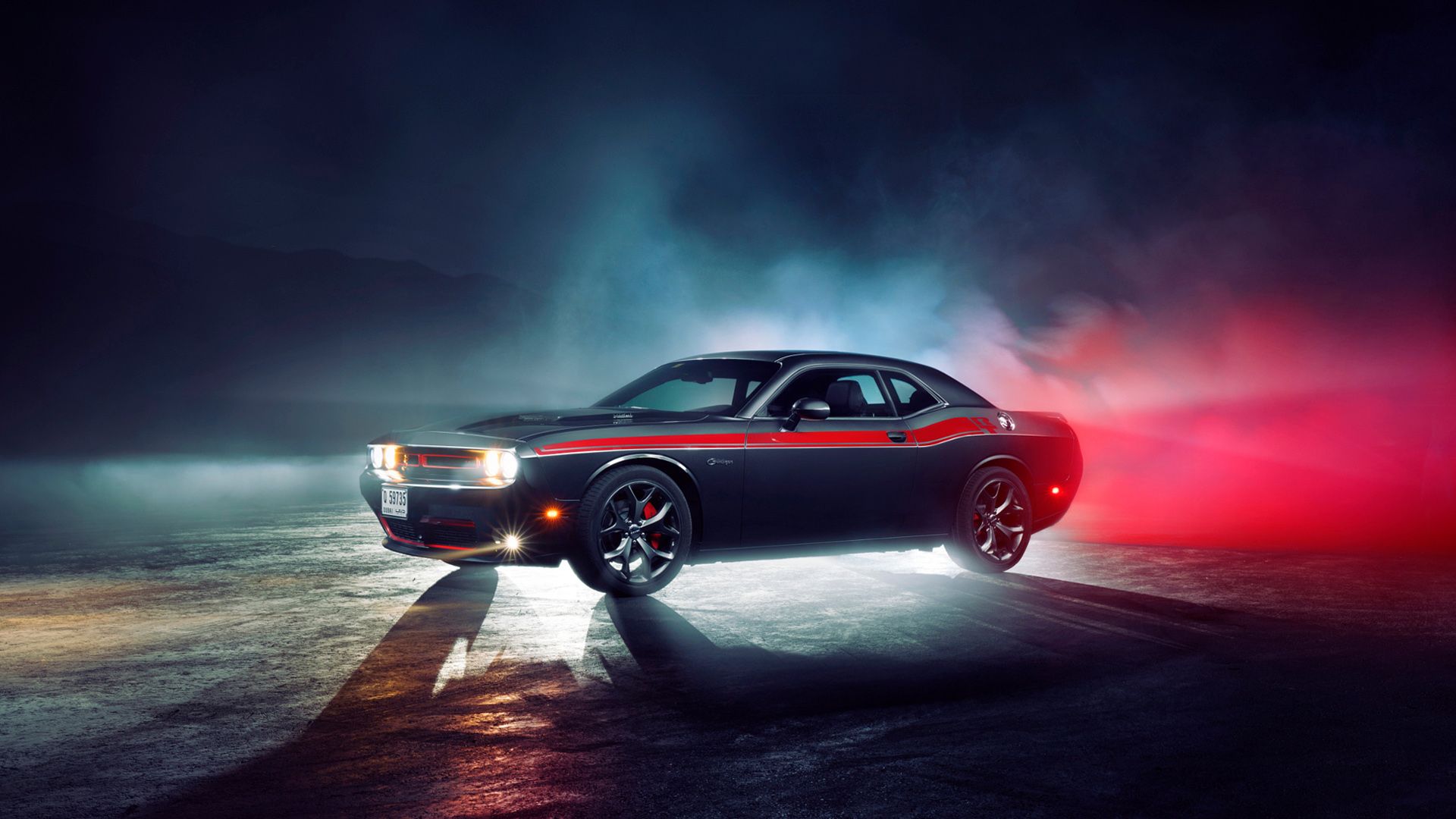 Dodge Challenger, Nebel, Rotes Licht, Nacht, Muscle-Car, Full HD, Windows-Hintergrundbild