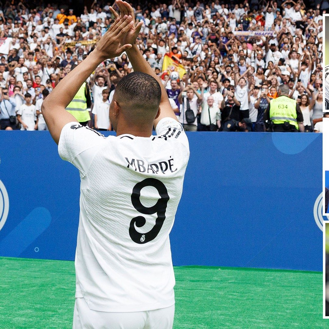 Kylian Mbappé, Real Madrid, Rückennummer 9, Applaus, Fans, Santiago Bernabéu, Tablet-Hintergrundbild
