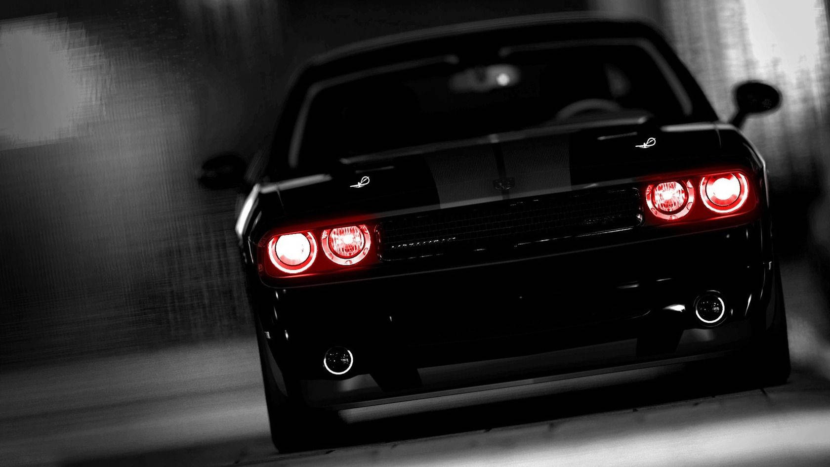 Dodge Challenger, Rücklichter, Schwarzes Auto, Schwarzweiß, Heckansicht, HD, Breitbild-Hintergrundbild