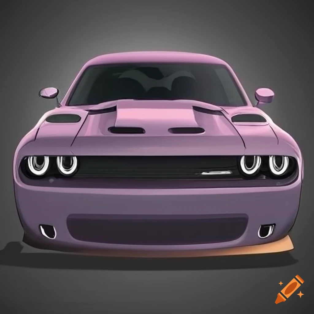 Dodge Challenger, Rosa Auto, Illustration, Frontansicht, Grauer Hintergrund, Wallpaper