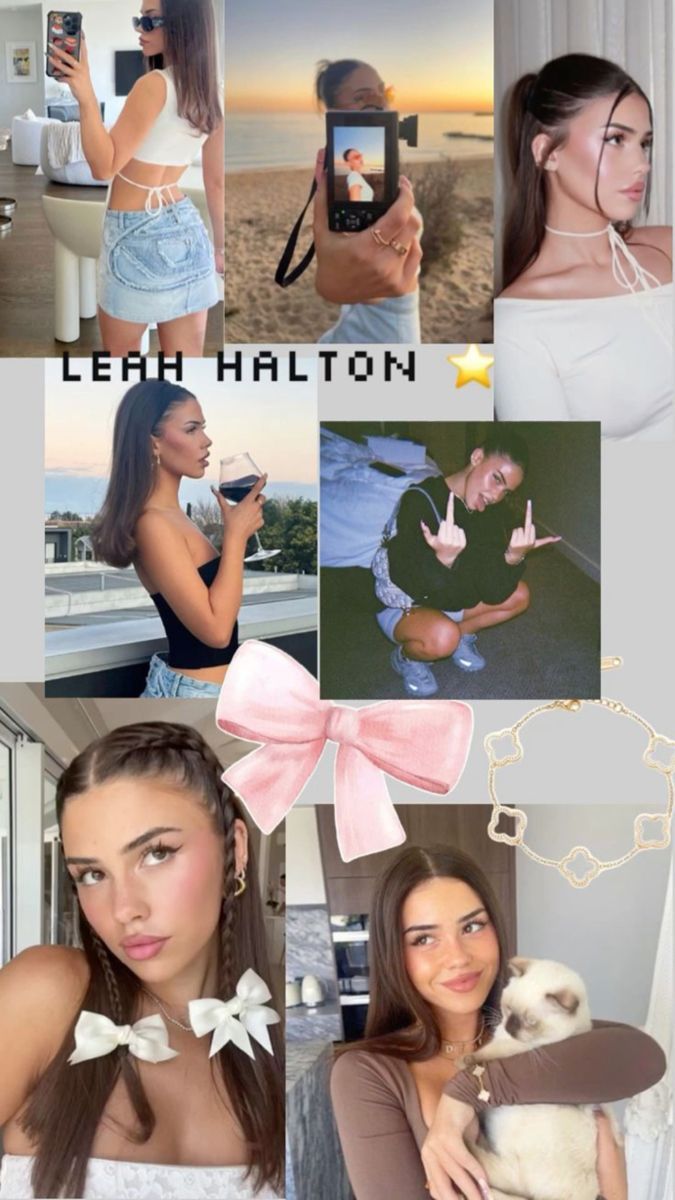 Leah Halton, Collage, Rosa Schleife, Fotos, Ästhetik, Hintergrundbild für iPhone und Android