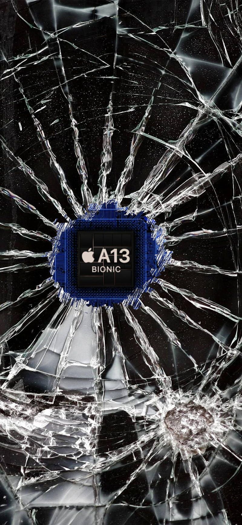 Apple A13 Bionic, Chip, Zersplittertes Glas, Schwarz-Weiß, HD, iPhone-Hintergrundbild