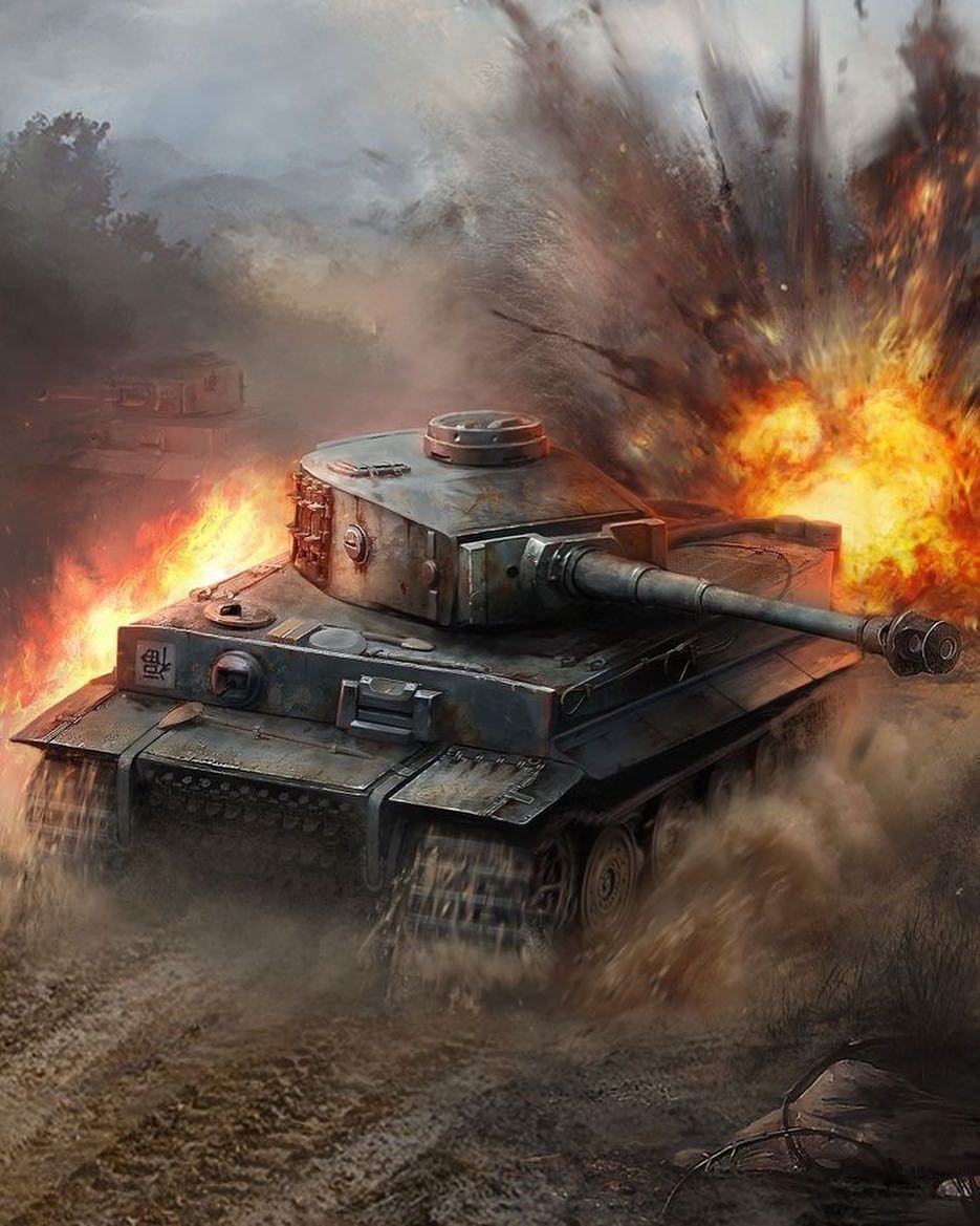 Tiger I, Explosion, Feuer, Schlachtfeld, Digitale Kunst, HD, Tablet-Hintergrund