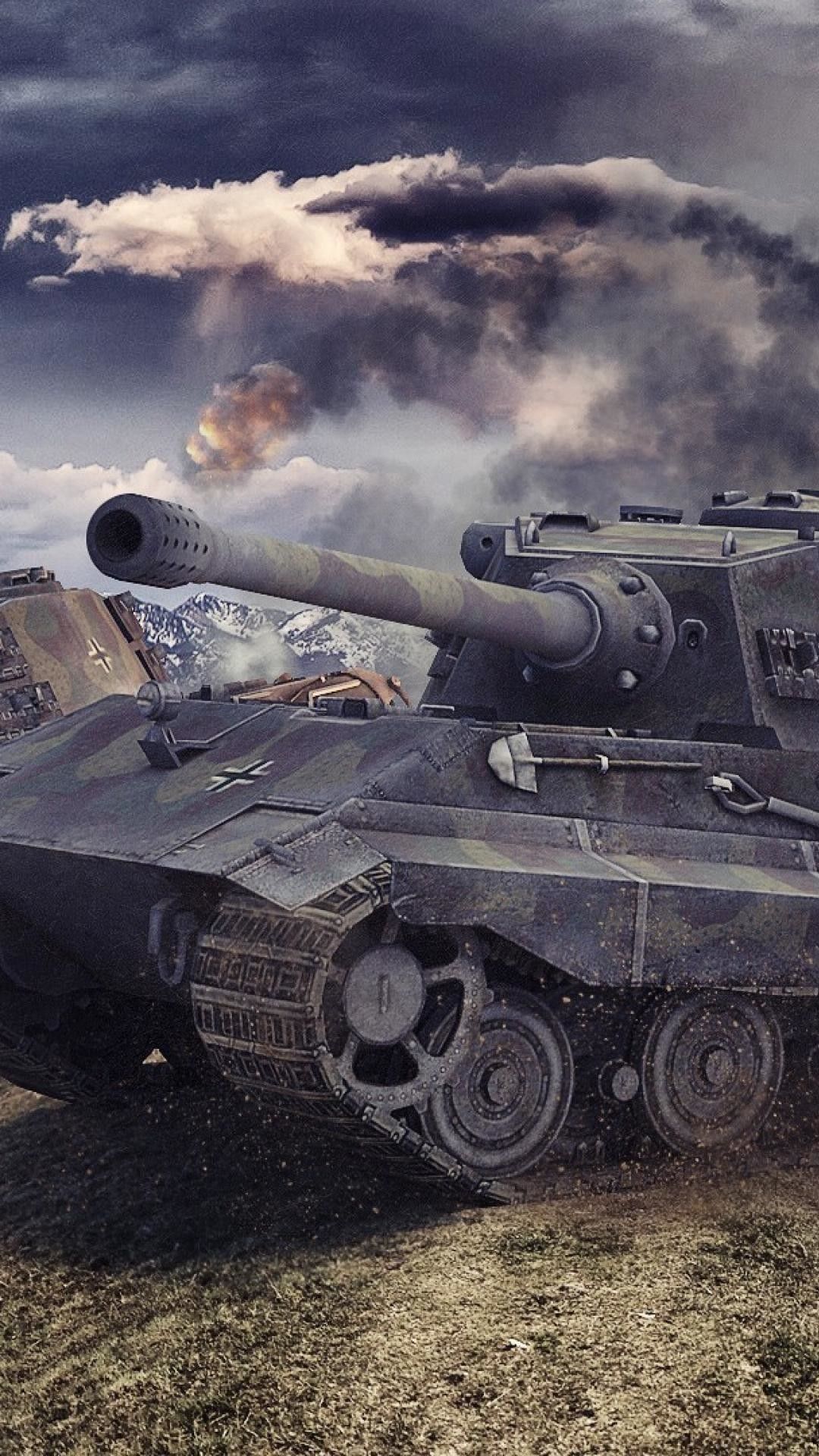 Panzer, Rauch, Schlachtfeld, Grau, Digitale Kunst, Full HD, Sperrbildschirm fürs iPhone
