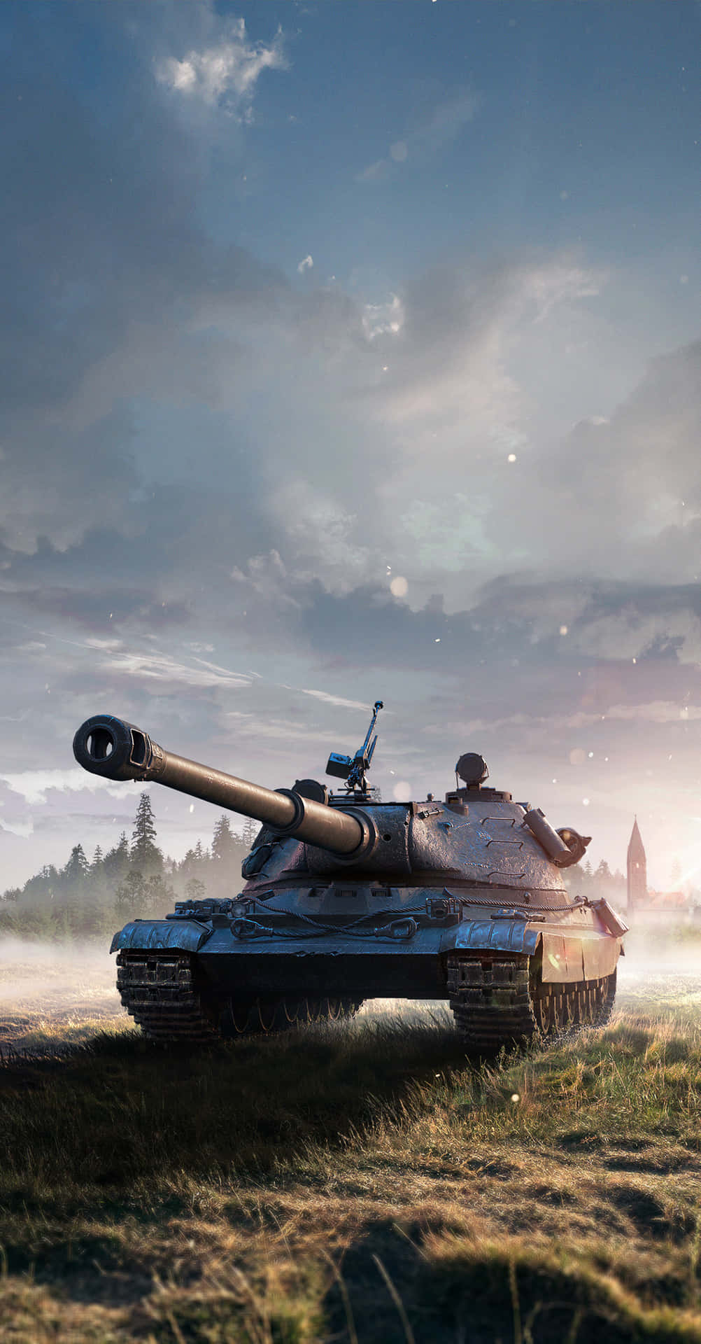 Panzer, Wolken, Wiese, Digitale Kunst, HD, Handy-Hintergrund im Hochformat