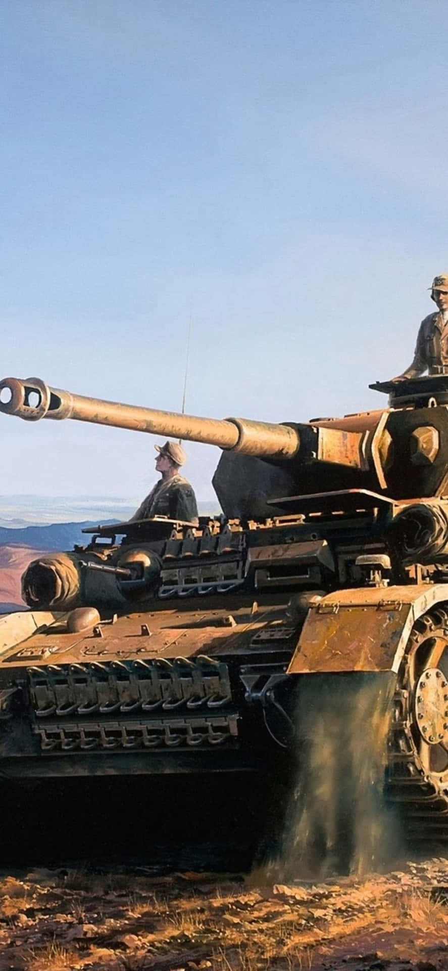 Panzer, Panzerkommandant, Sonnenlicht, Staub, Hochformat, Hintergrundbild fürs Smartphone