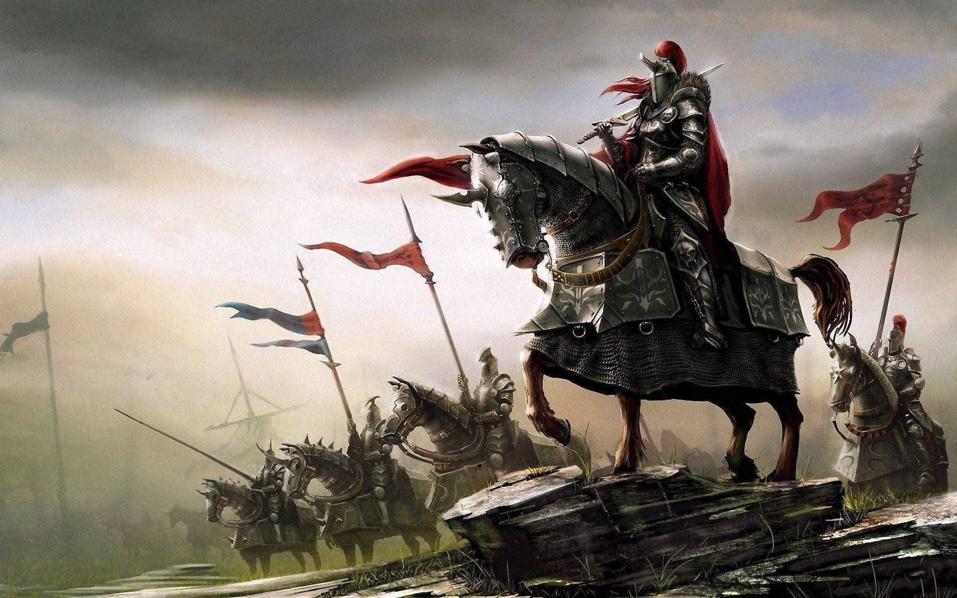 Ritter, Pferd, Rüstung, Banner, Armee, Fantasy, Full HD, Desktop-Hintergrund für Windows