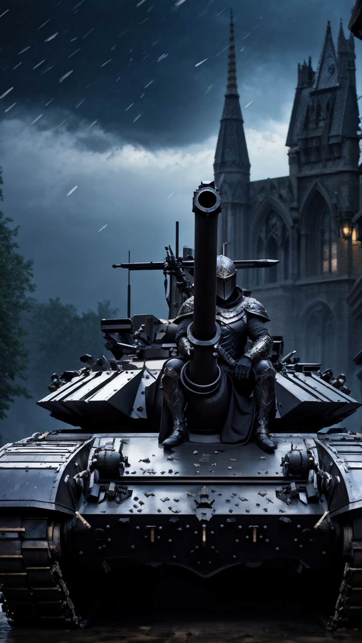 Panzer, Kathedrale, Nacht, Schnee, Digitale Kunst, HD, Handy-Hintergrund im Hochformat