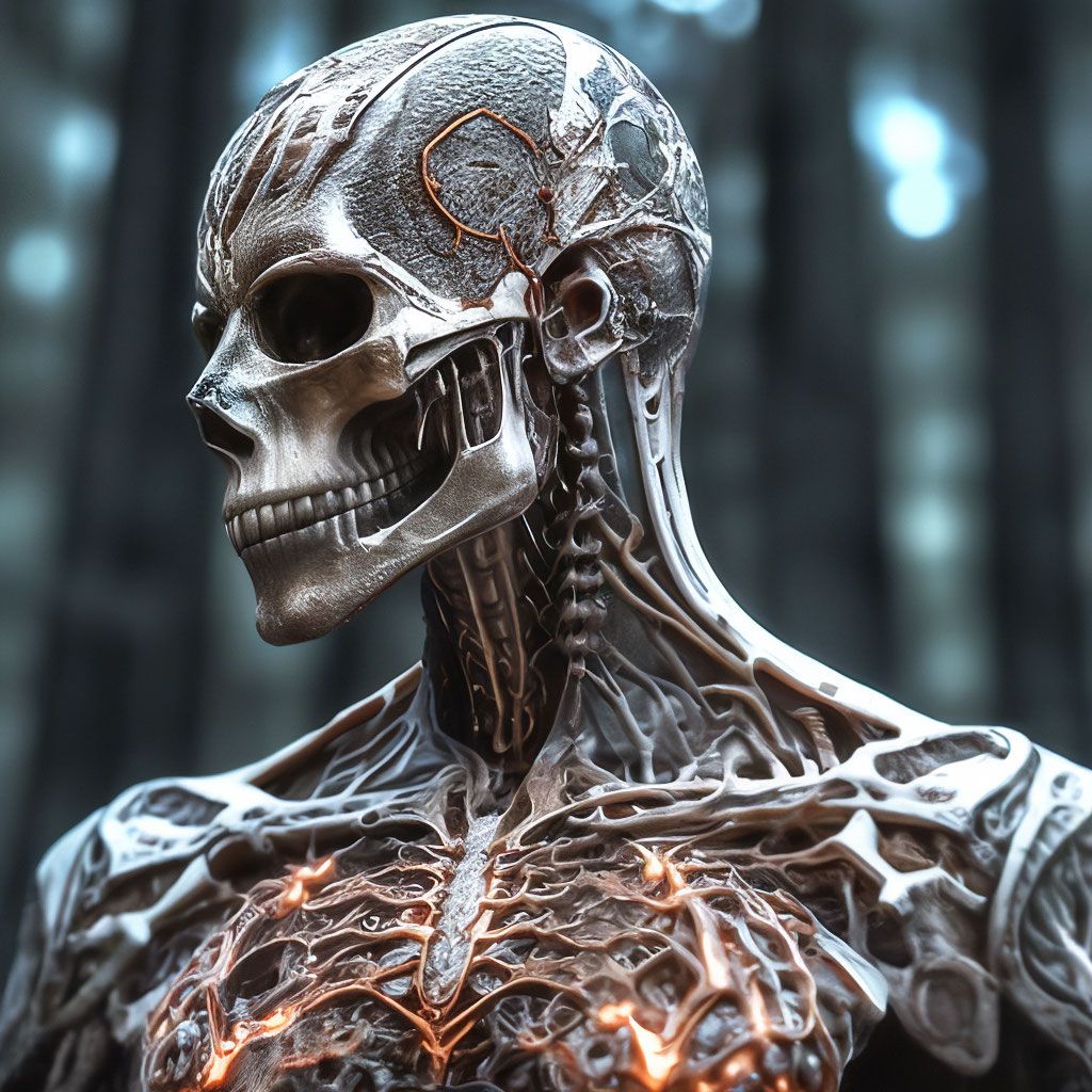 Skelett, Biomechanik, Schädel, Digital Art, Horror, Hintergrundbild für iPad und Tablet