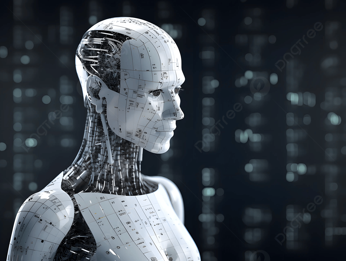 Humanoider Roboter, Weiß, Profil, Datenstrom, Sci-Fi, Hintergrundbild für iPad und Tablet
