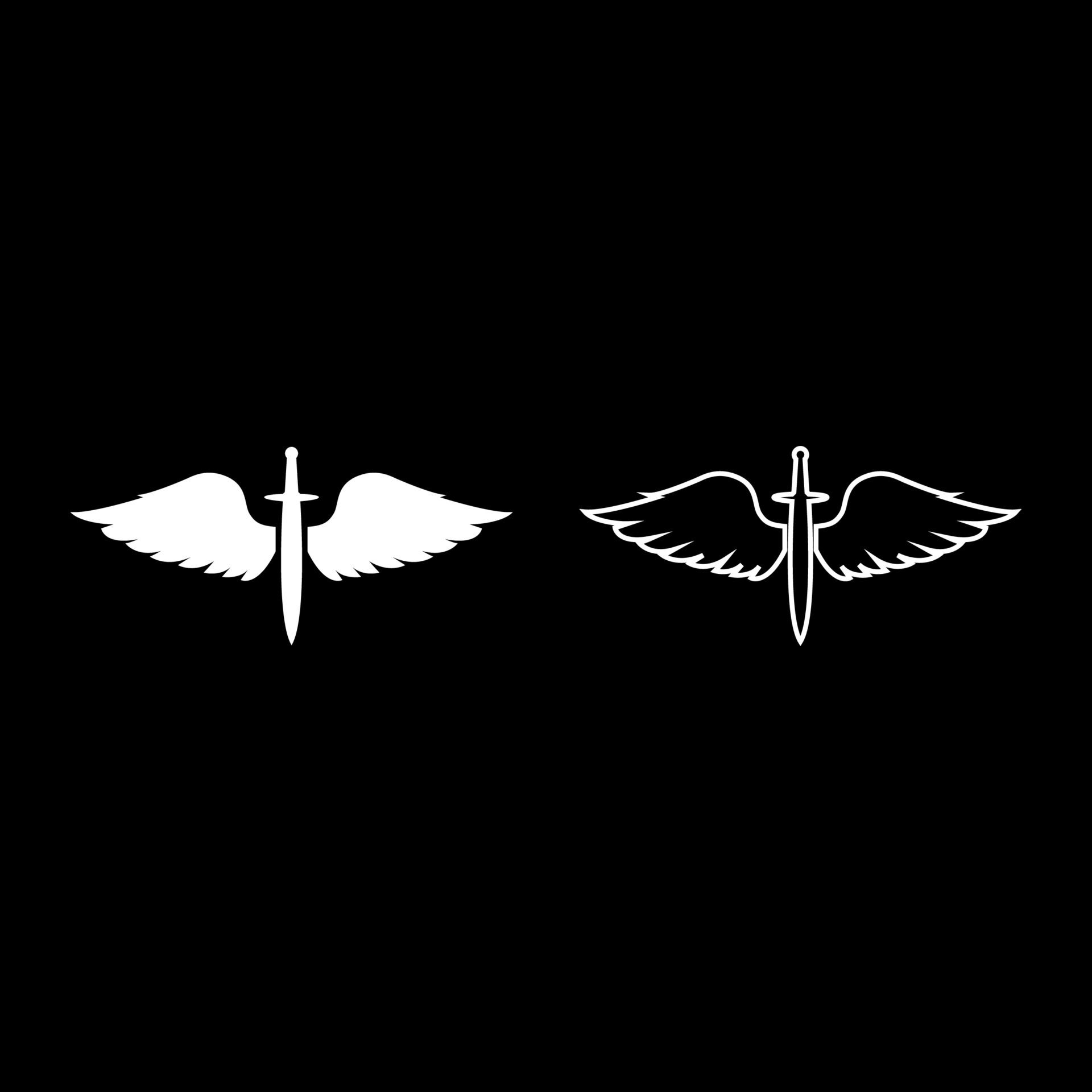 Schwert, Flügel, Symbol, Schwarzer Hintergrund, Weiß, Full HD Wallpaper