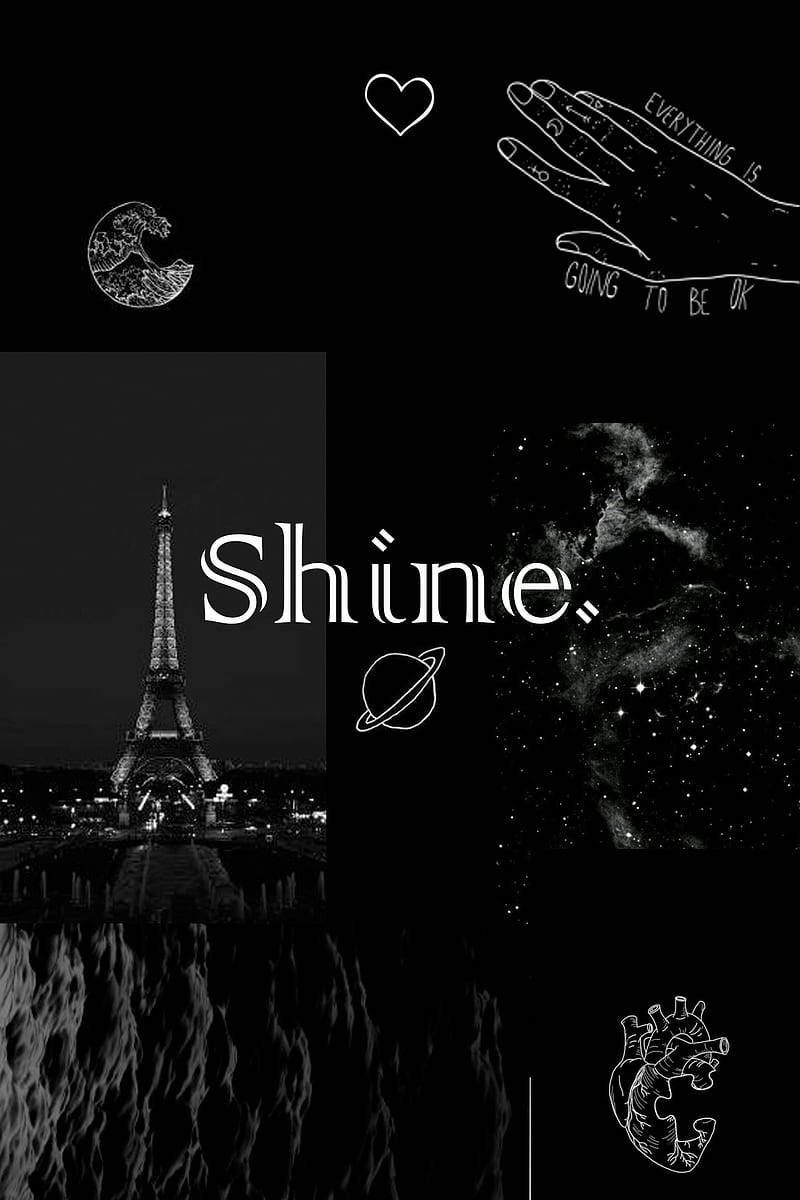 Shine, Collage, Eiffelturm, Schwarz-Weiß, Dunkle Ästhetik, Hintergrundbild fürs Handy